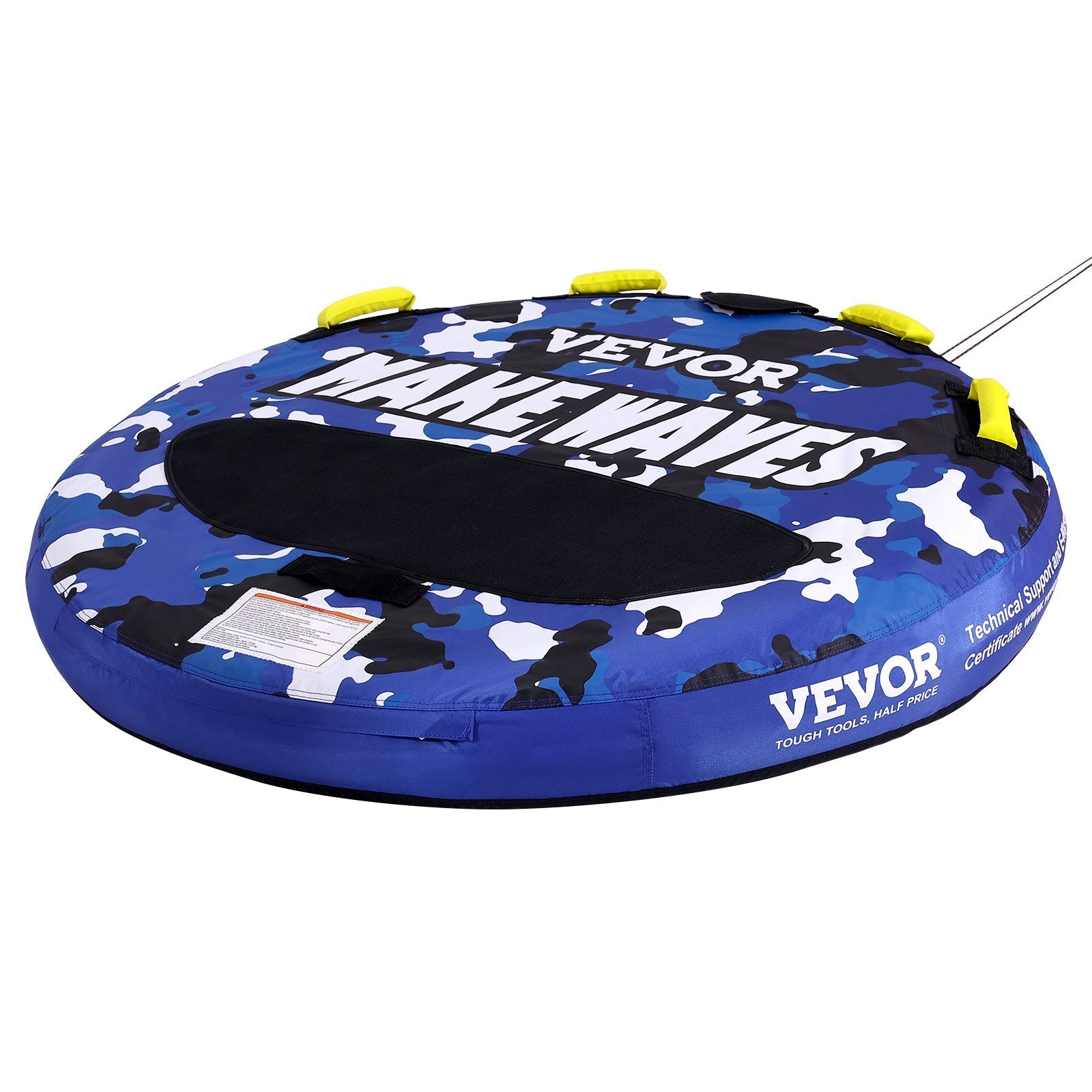 VEVOR Towable Tube for Boating, 1-2 Riders Inflatable Boat Tubes and Towables, 340 lbs, 51.8" Round Water Sport Towable Tube for Boat to Pull, Full Nylon Cover, EVA Grab Handles and Speed Safety Valve 