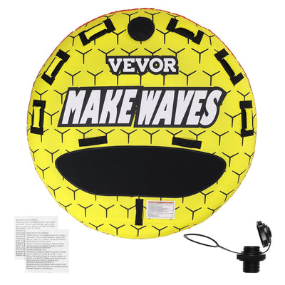 VEVOR Towable Tube for Boating, 1-3 Riders Inflatable Boat Tubes and Towables, 510 lbs, 63" Round Water Sport Towable Tubes for Boats to Pull, Full Nylon Cover, EVA Grab Handles and Speed Safety Valve 
