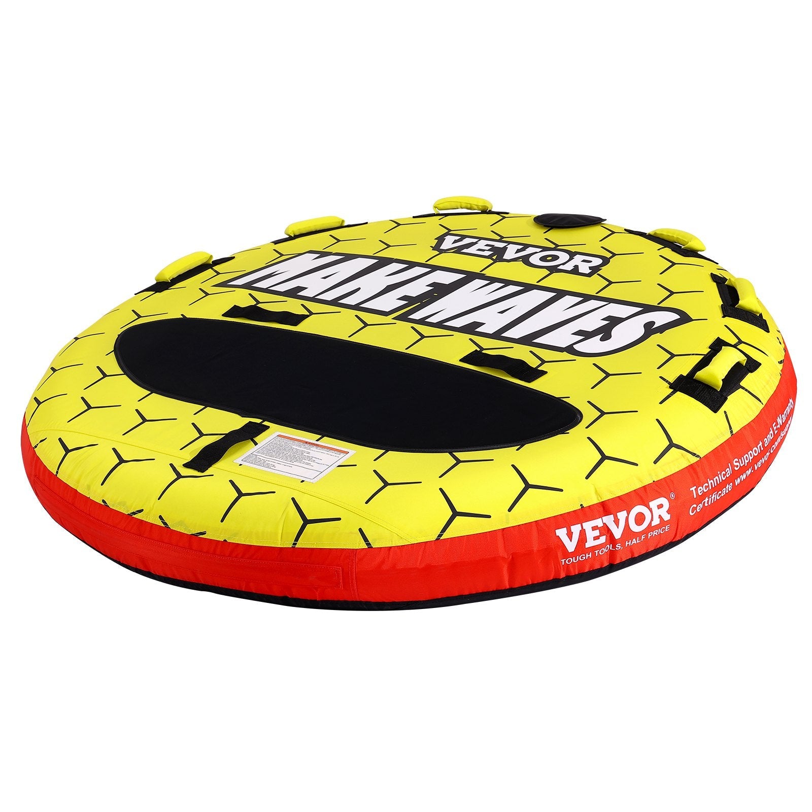 VEVOR Towable Tube for Boating, 1-3 Riders Inflatable Boat Tubes and Towables, 510 lbs, 63" Round Water Sport Towable Tubes for Boats to Pull, Full Nylon Cover, EVA Grab Handles and Speed Safety Valve 