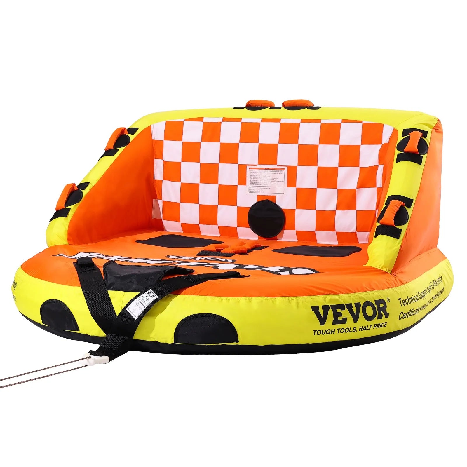 VEVOR Towable Tube for Boating, 1-2 Riders Inflatable Towable Tubes with Deck Seats and Backrest, 340 lbs Water Sport Tube for Boat to Pull, Full Nylon Cover, EVA Grab Handles and Speed Safety Valve