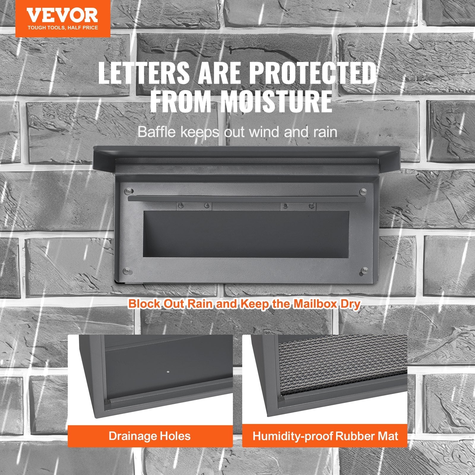 VEVOR Through The Wall Drop Box, Heavy Duty Steel Through the Wall Mailbox with 2.8-7.9" 13" Combination Lock, 12.5x6.3x16.9" Mail Drop Box, Dark Gray 