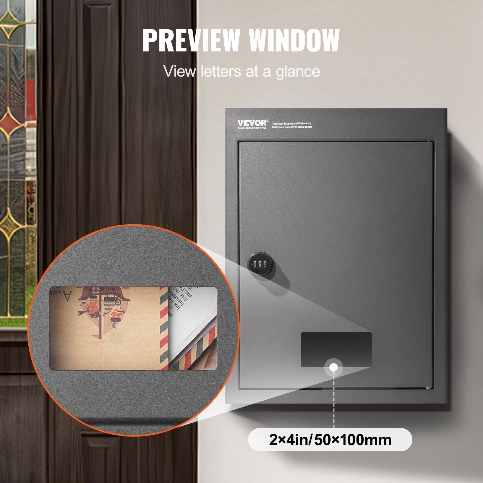 VEVOR Through The Wall Drop Box, Heavy Duty Steel Through the Wall Mailbox with 2.8-7.9" 13" Combination Lock, 12.5x6.3x16.9" Mail Drop Box, Dark Gray 