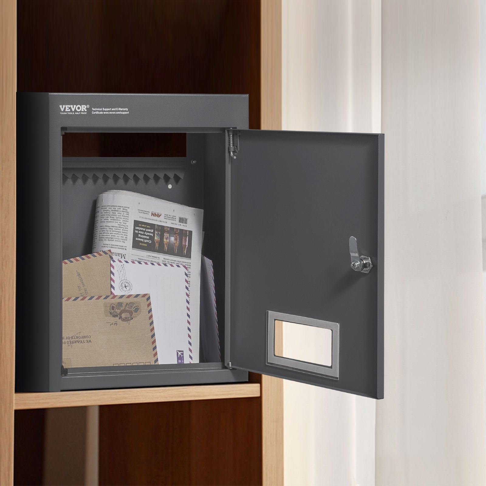 VEVOR Through The Wall Drop Box, Heavy Duty Steel Through the Wall Mailbox with 2.8-7.9" 13" Combination Lock, 12.5x6.3x16.9" Mail Drop Box, Dark Gray 