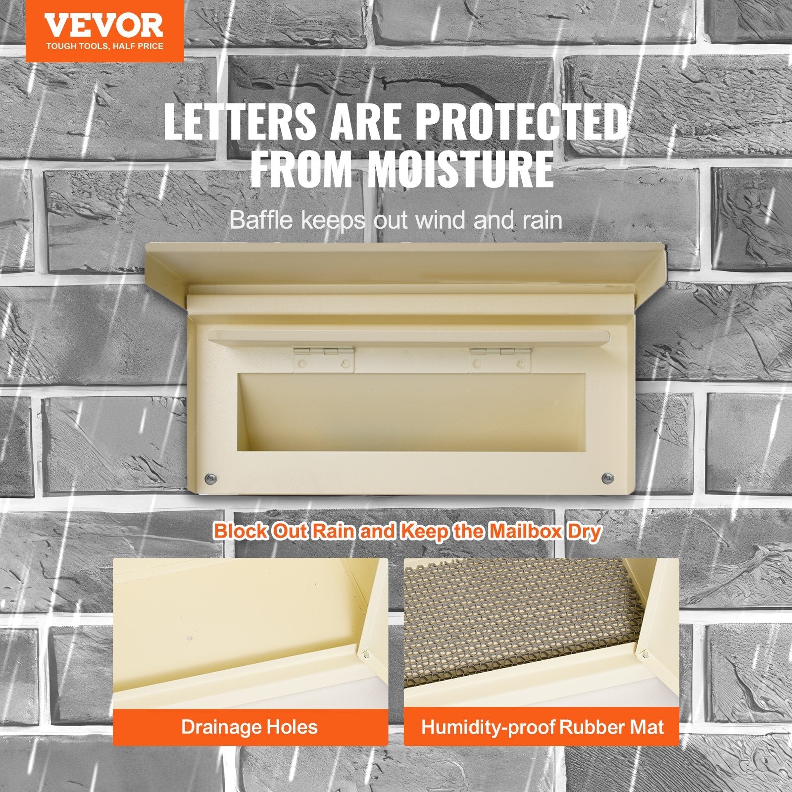 VEVOR Through The Wall Drop Box, Heavy Duty Steel Through the Wall Mailbox with 2.8-7.9" 13" Combination Lock, 12.5x6.3x16.9" Mail Drop Box, Beige 