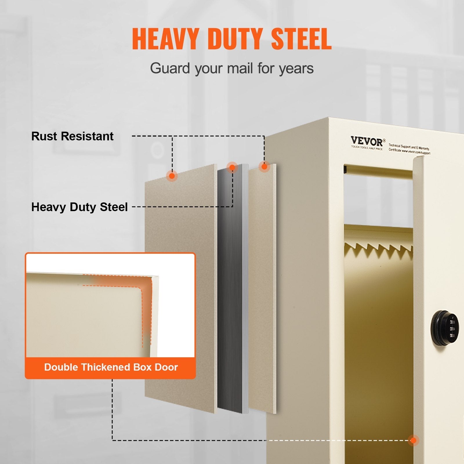 VEVOR Through The Wall Drop Box, Heavy Duty Steel Through the Wall Mailbox with 2.8-7.9" 13" Combination Lock, 12.5x6.3x16.9" Mail Drop Box, Beige 