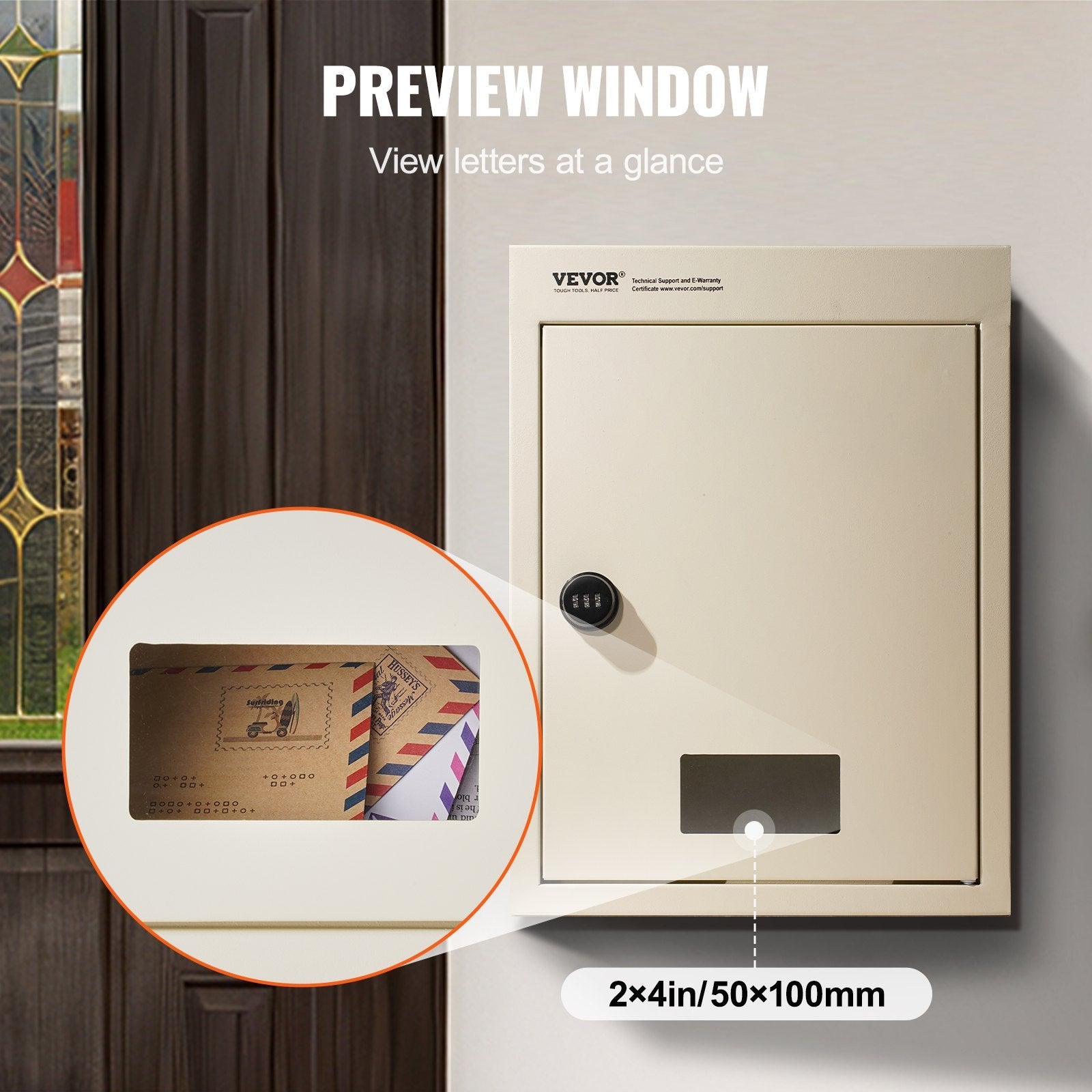 VEVOR Through The Wall Drop Box, Heavy Duty Steel Through the Wall Mailbox with 2.8-7.9" 13" Combination Lock, 12.5x6.3x16.9" Mail Drop Box, Beige 