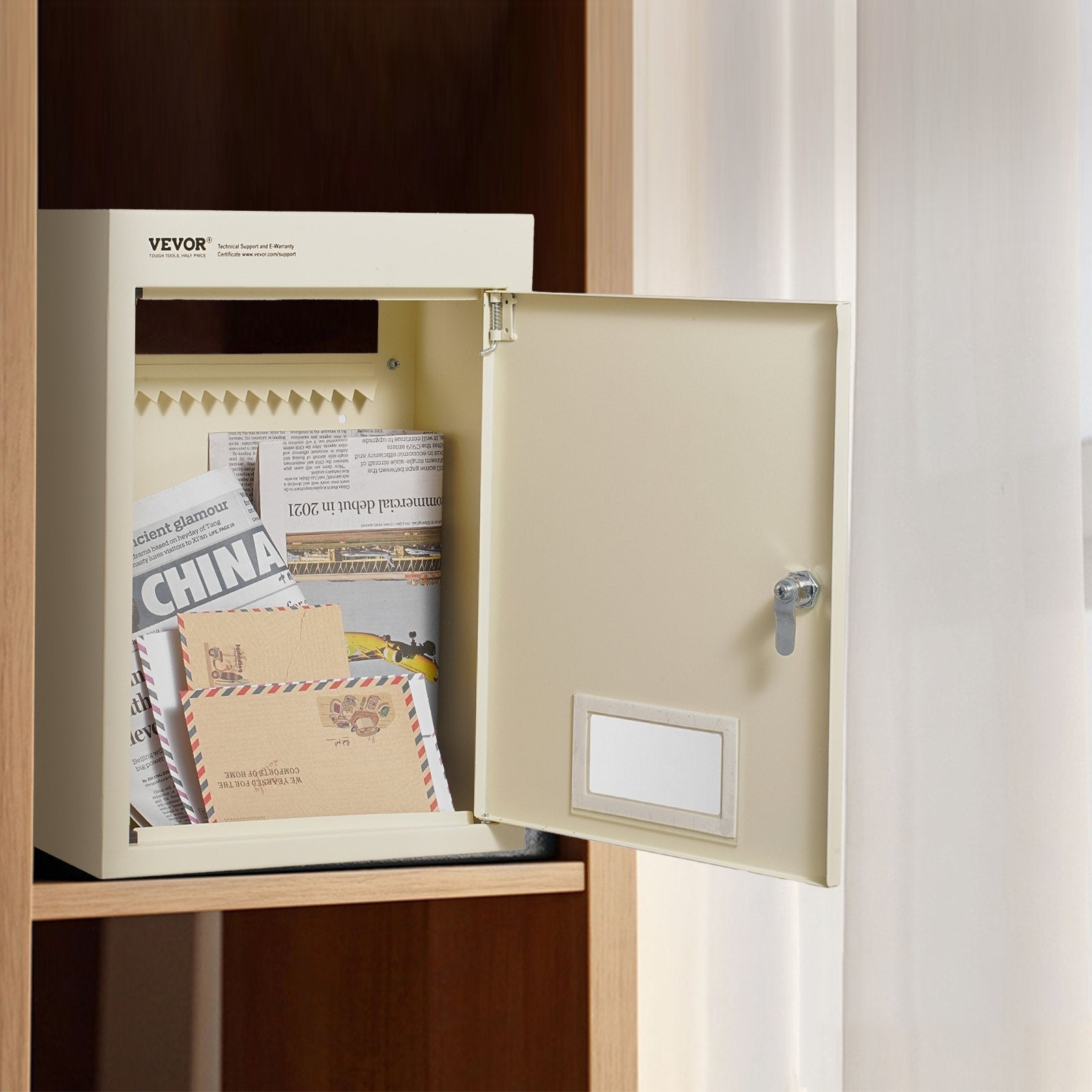 VEVOR Through The Wall Drop Box, Heavy Duty Steel Through the Wall Mailbox with 2.8-7.9" 13" Combination Lock, 12.5x6.3x16.9" Mail Drop Box, Beige 