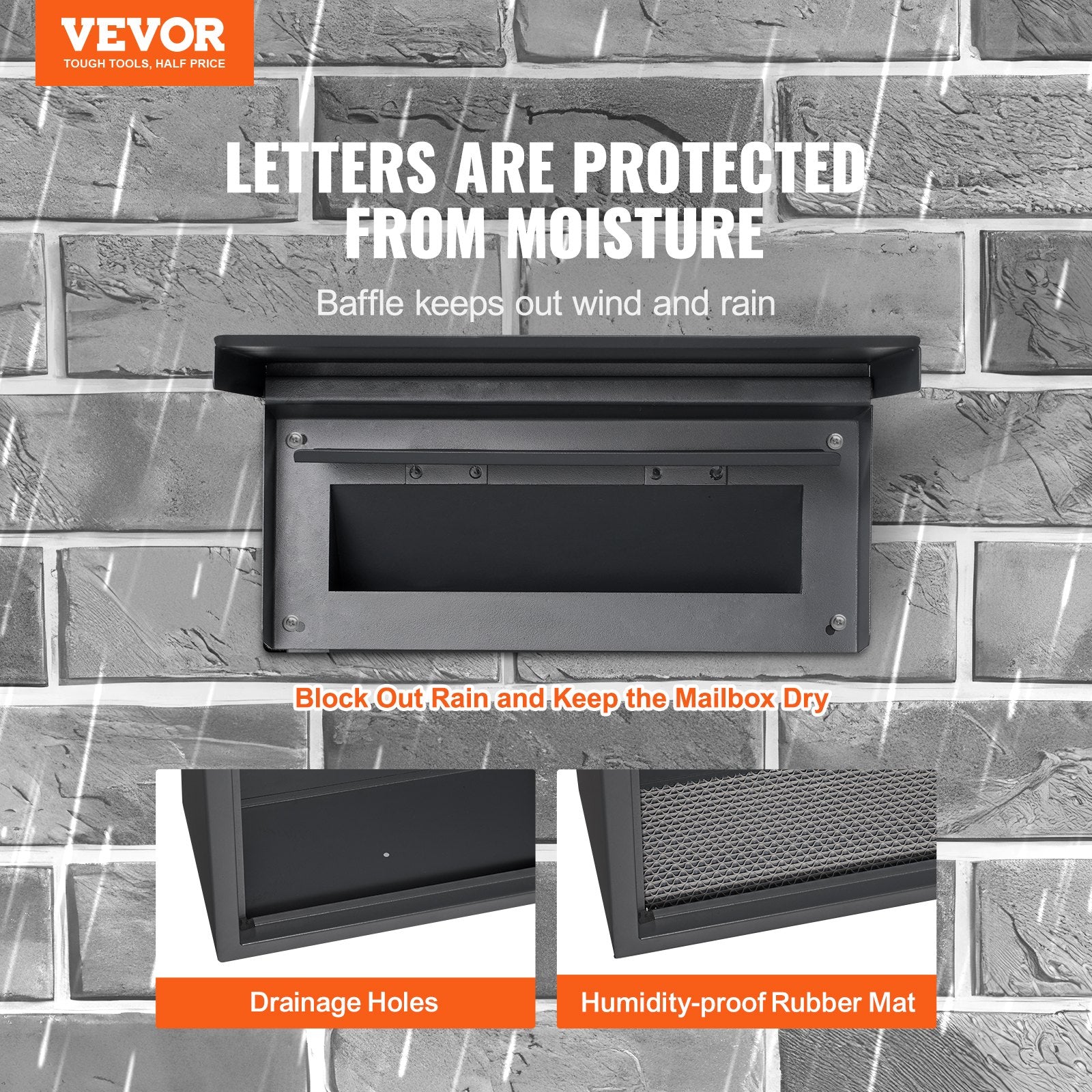 VEVOR Through The Wall Drop Box, Heavy Duty Steel Through the Wall Mailbox with 2.8-7.9" 13" Combination Lock, 12.5x6.3x16.9" Mail Drop Box, Black 