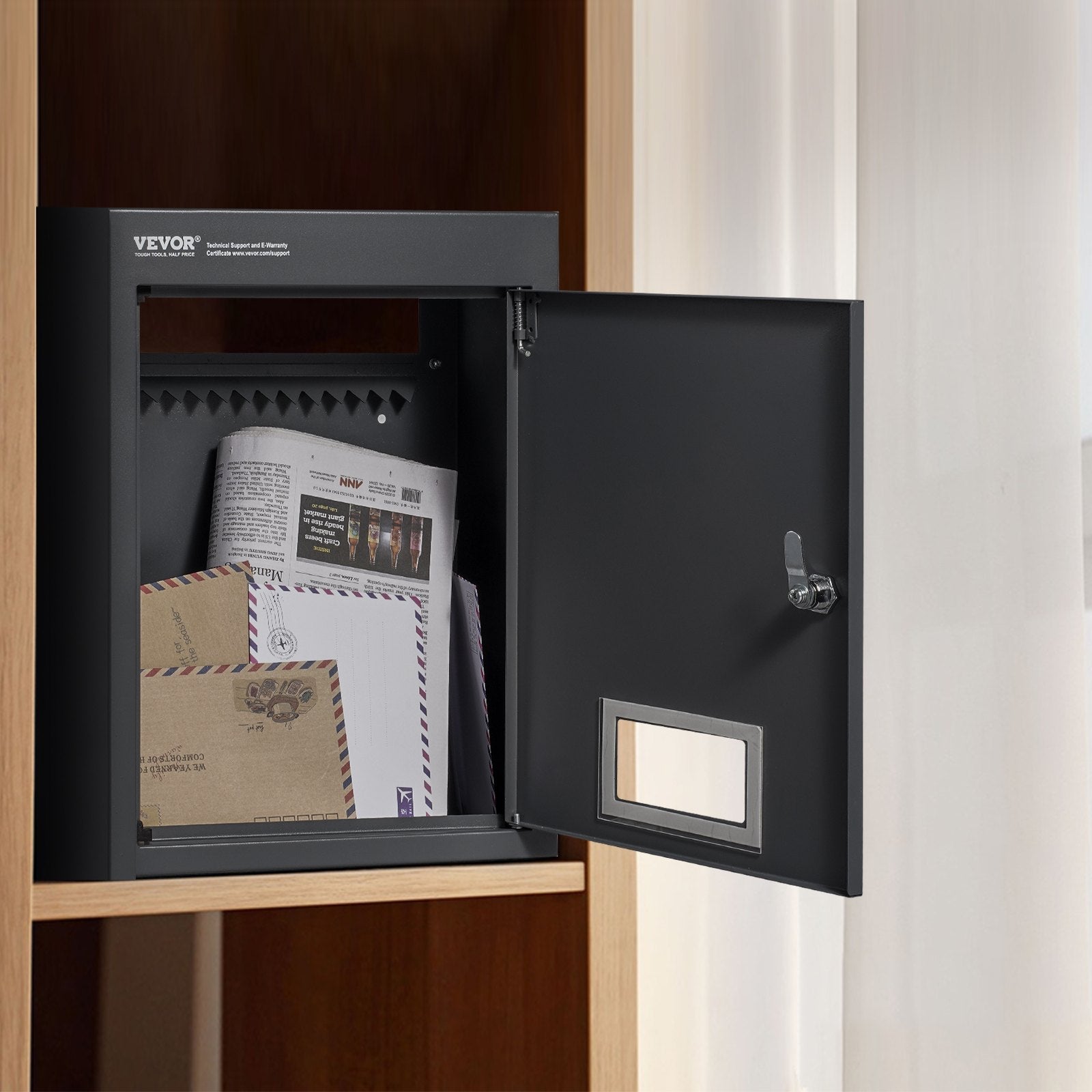 VEVOR Through The Wall Drop Box, Heavy Duty Steel Through the Wall Mailbox with 2.8-7.9" 13" Combination Lock, 12.5x6.3x16.9" Mail Drop Box, Black 