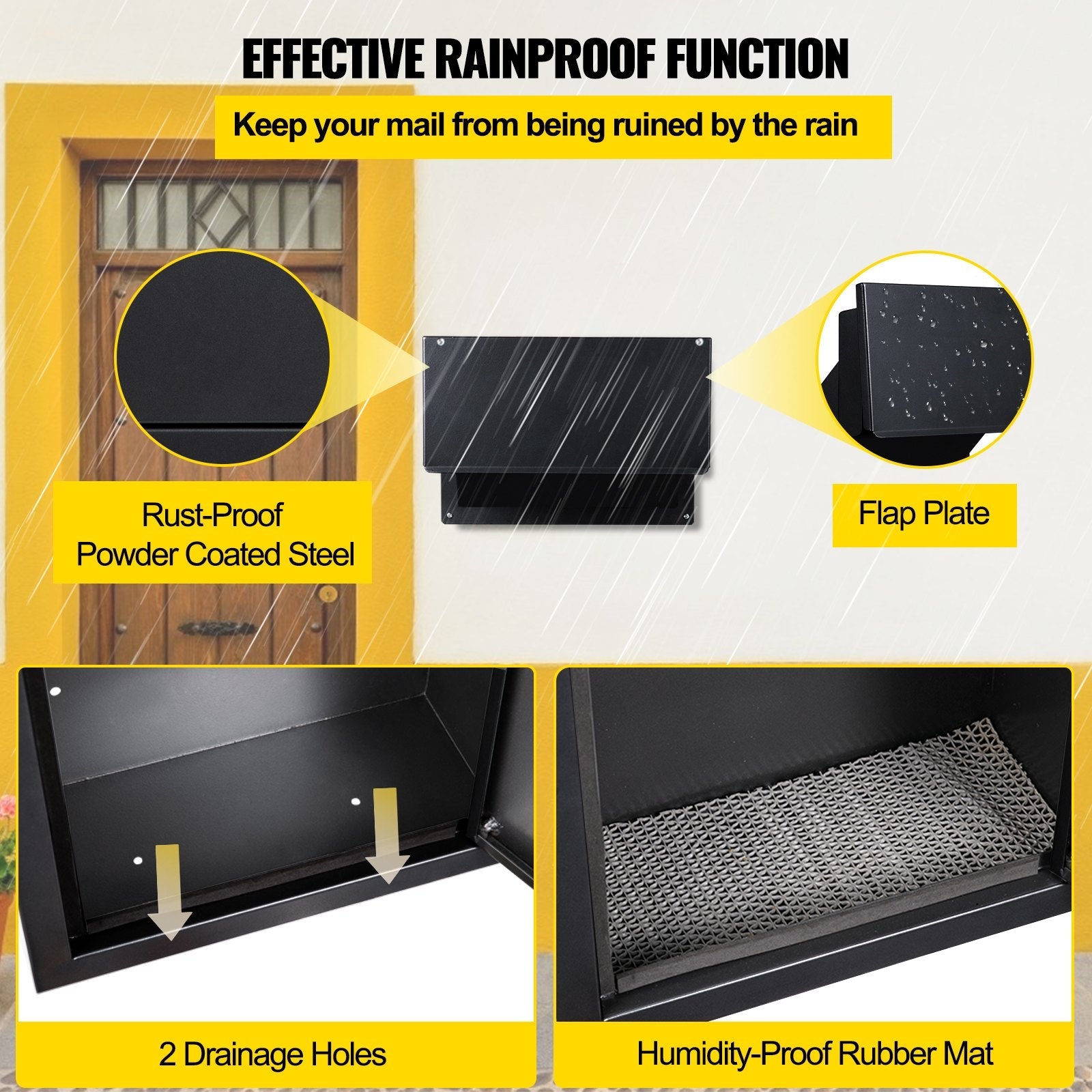 Vevor Through-the-wall Mailbox Letter Drop Box Adjustable Chute Rainproof Black 