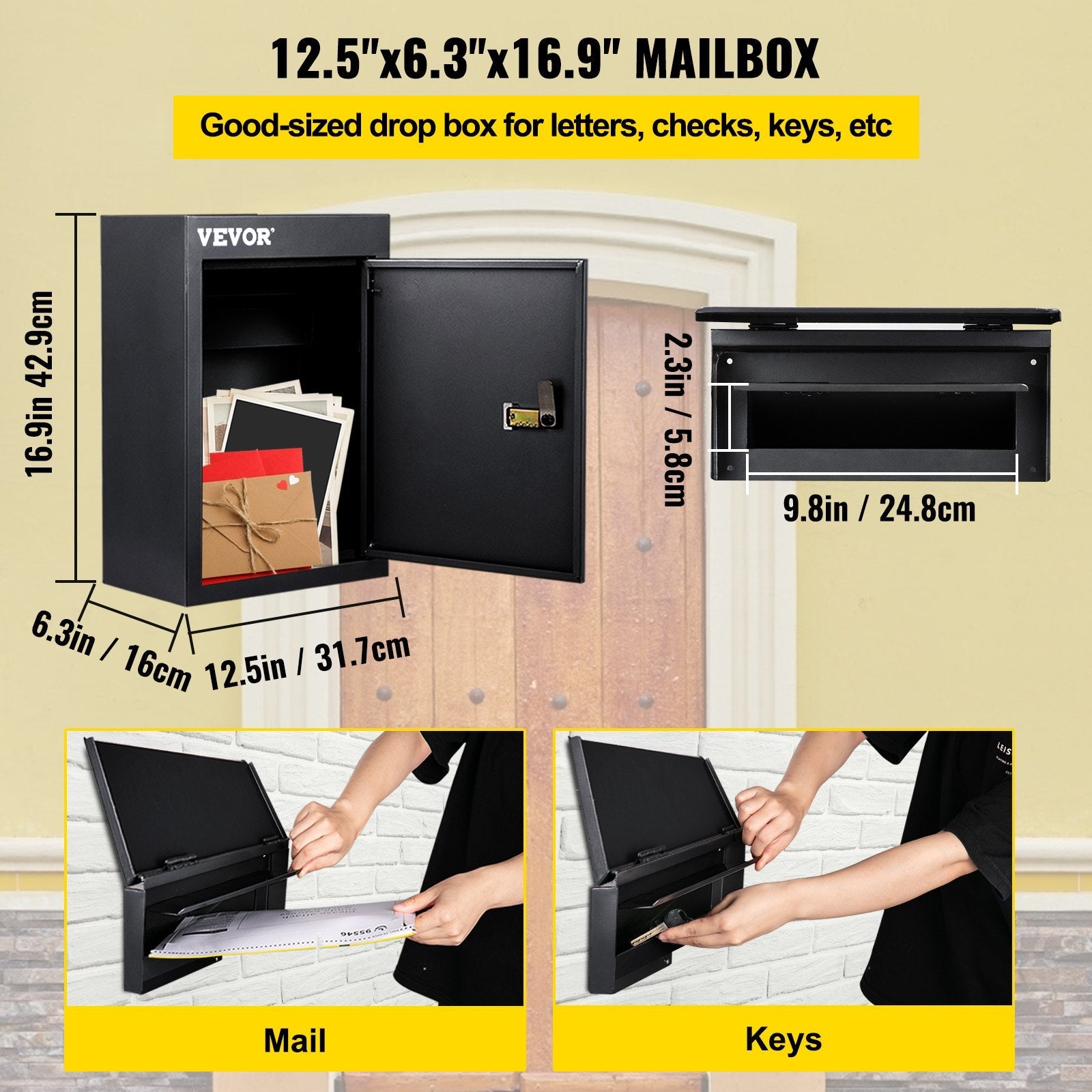 Vevor Through-the-wall Mailbox Letter Drop Box Adjustable Chute Rainproof Black 