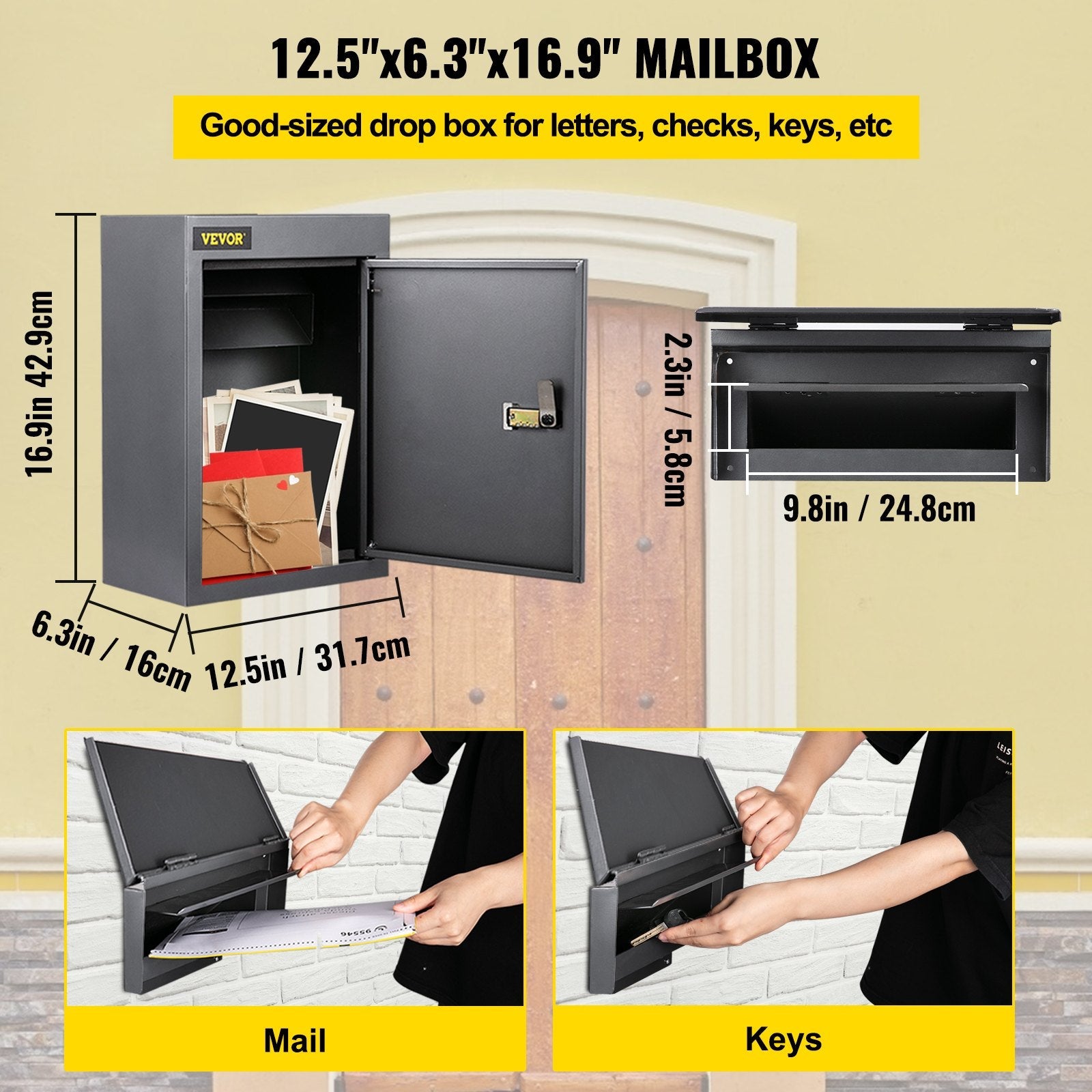 Vevor Through-the-wall Mailbox Letter Drop Box W/adjustable Chute&code Lock Grey 