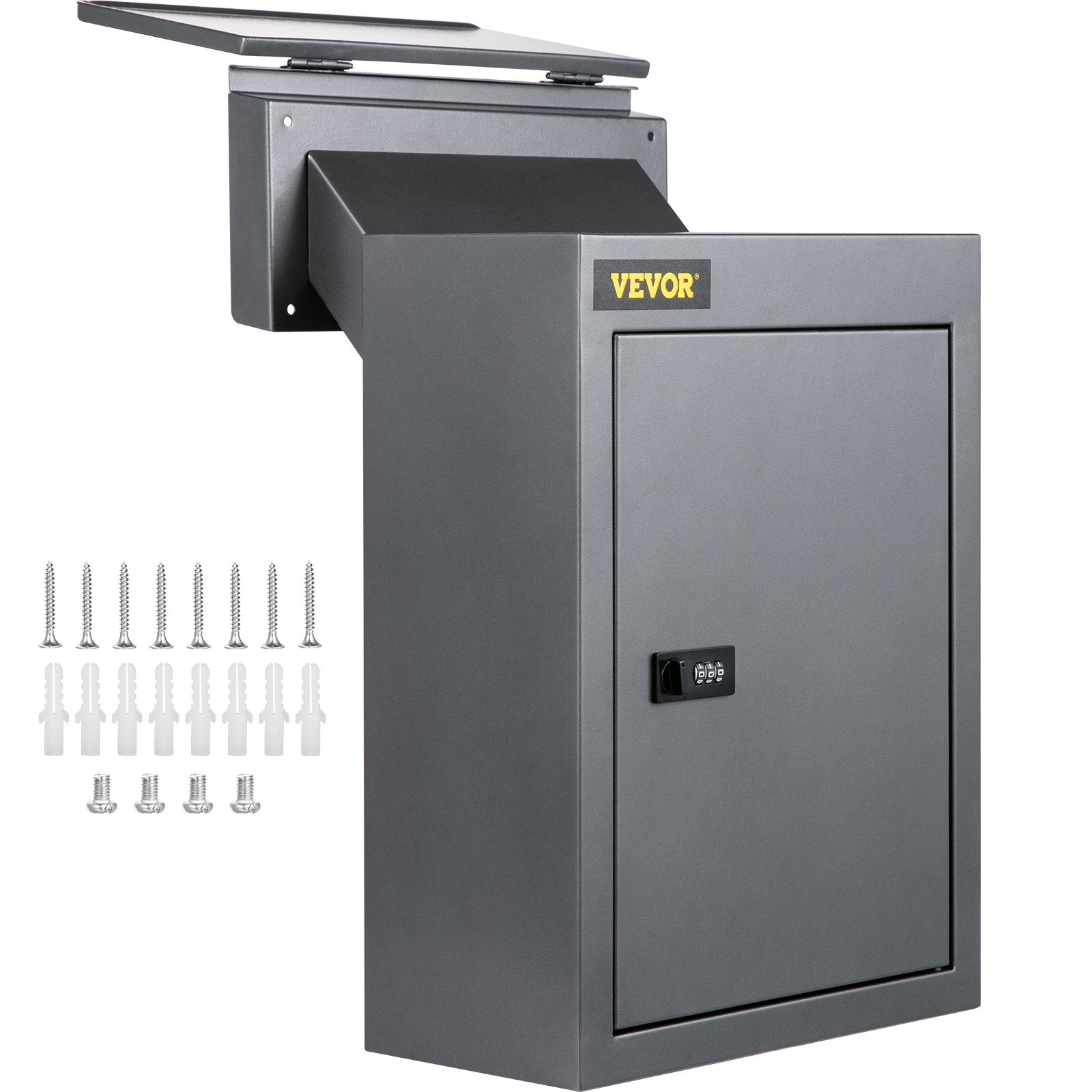 Vevor Through-the-wall Mailbox Letter Drop Box W/adjustable Chute&code Lock Grey 