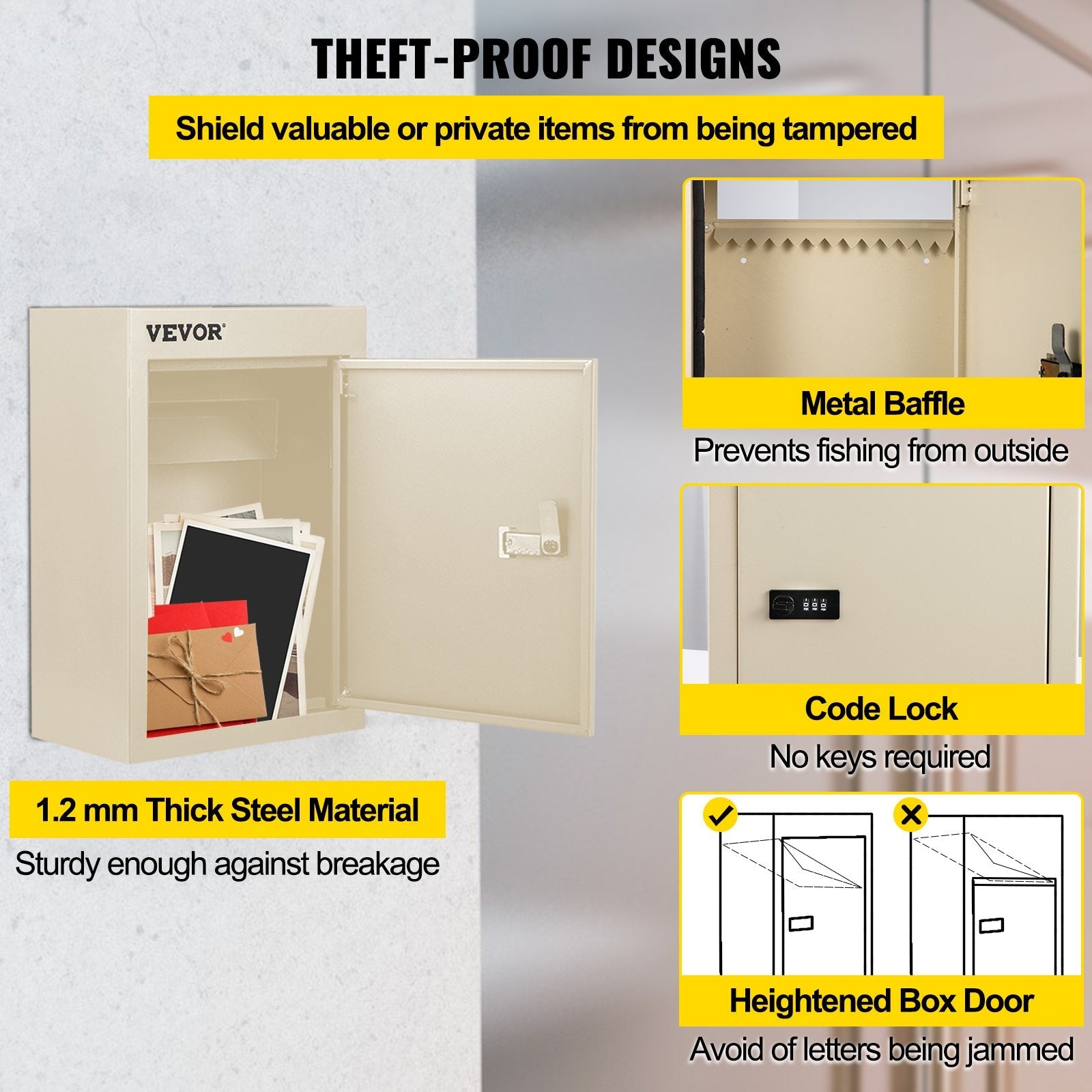 Vevor Through-the-wall Mailbox Letter Drop Box Adjustable Chute Rainproof Beige 