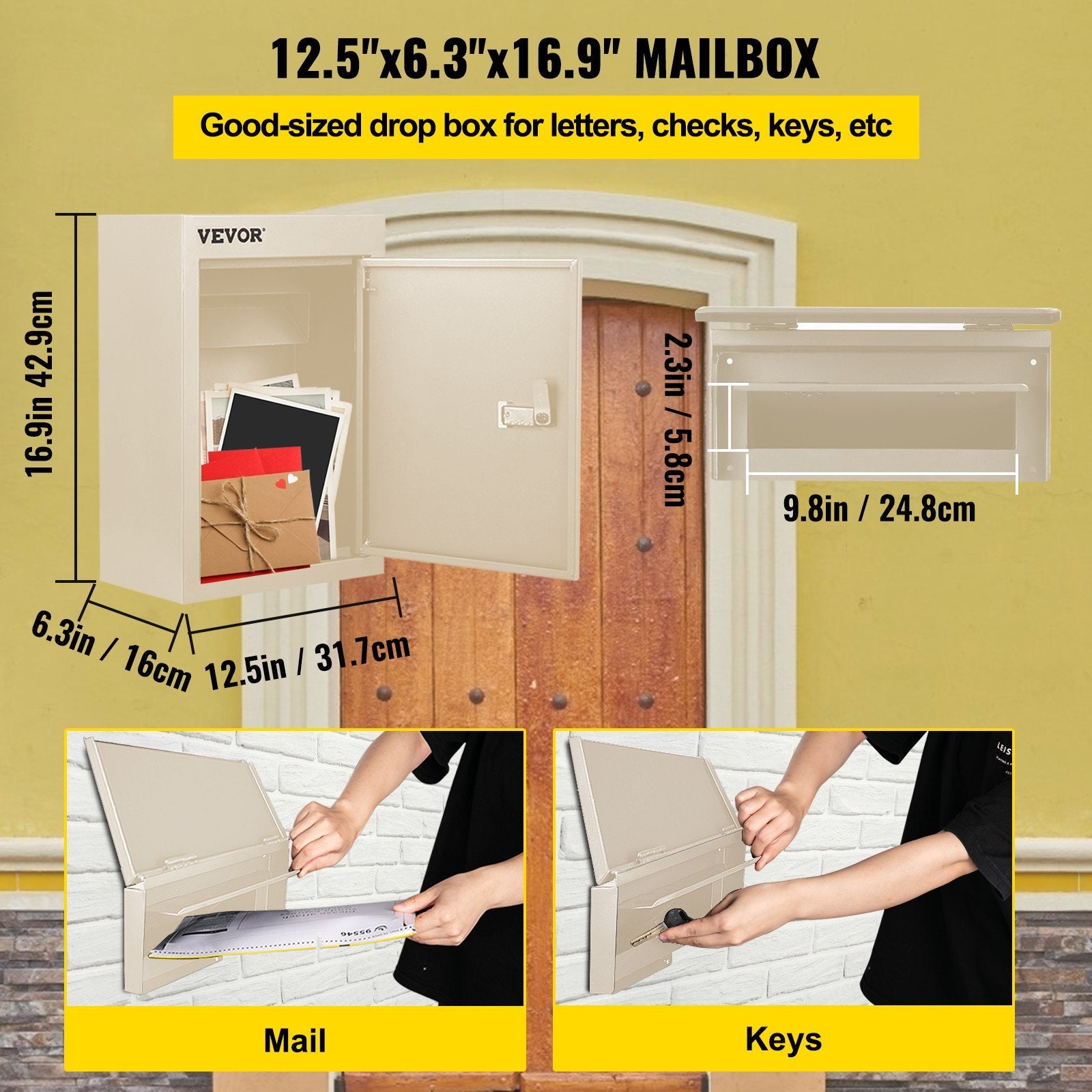 Vevor Through-the-wall Mailbox Letter Drop Box Adjustable Chute Rainproof Beige 