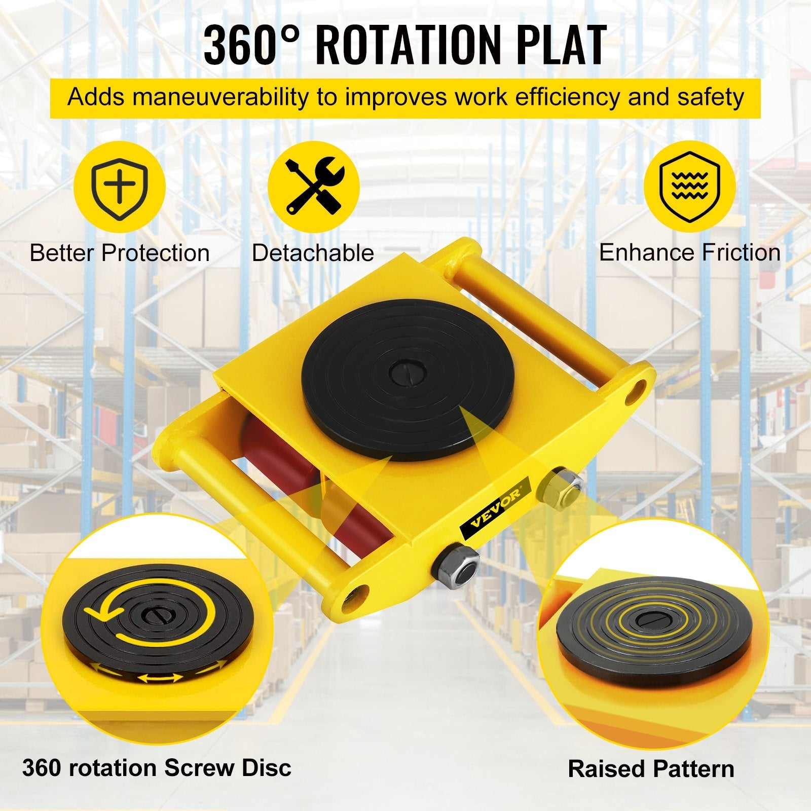 VEVOR Industrial Machinery Mover, 6T/13200lbs Machinery Moving Skate with 360°Rotation Cap and 4 Rollers & PU Wheels, Heavy Duty Dolly Skates for Moving Equipment 