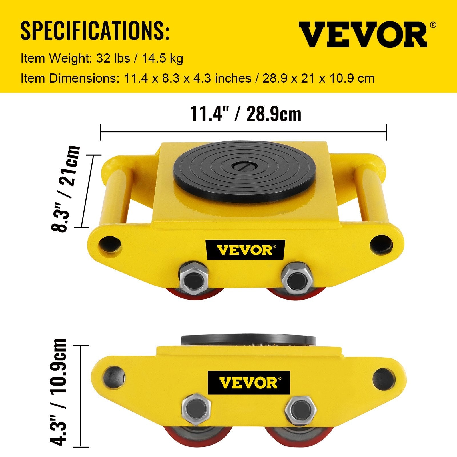 VEVOR Industrial Machinery Mover, 6T/13200lbs Machinery Moving Skate with 360°Rotation Cap and 4 Rollers & PU Wheels, Heavy Duty Dolly Skates for Moving Equipment 