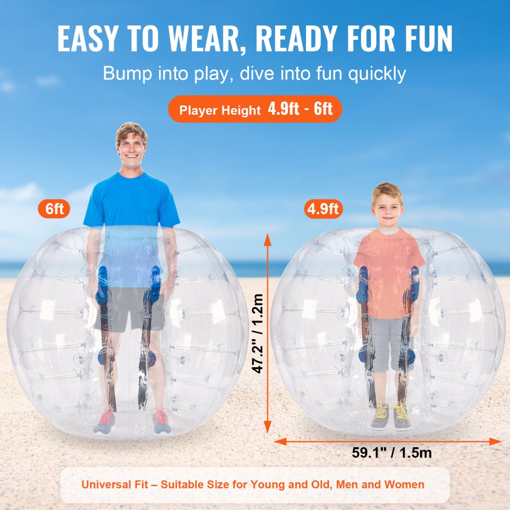 VEVOR Inflatable Bumper Ball 1-Pack, 5FT/1.5M Body Sumo Zorb Balls for Teen & Adult, 0.8mm Thick PVC Human Hamster Bubble Balls for Outdoor Team Gaming Play, Bumper Bopper Toys for Garden, Yard, Park 