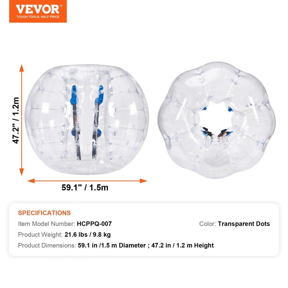 VEVOR Inflatable Bumper Ball 1-Pack, 5FT/1.5M Body Sumo Zorb Balls for Teen & Adult, 0.8mm Thick PVC Human Hamster Bubble Balls for Outdoor Team Gaming Play, Bumper Bopper Toys for Garden, Yard, Park 