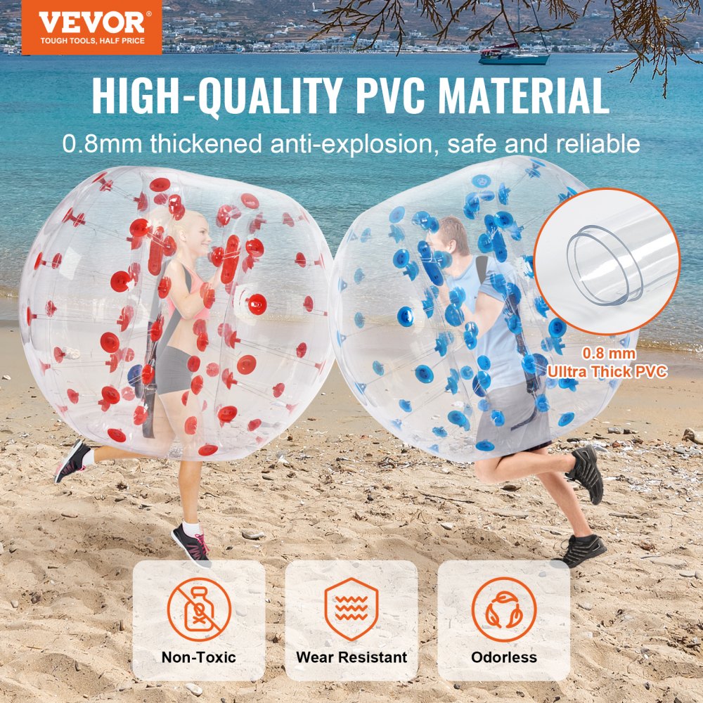 VEVOR Inflatable Bumper Balls 2-Pack, 5FT/1.5M Body Sumo Zorb Balls for Teen & Adult, 0.8mm Thick PVC Human Hamster Bubble Balls for Outdoor Team Gaming Play, Bumper Bopper Toys for Garden, Yard, Park 