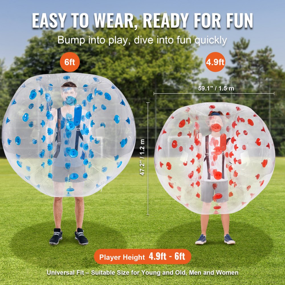 VEVOR Inflatable Bumper Balls 2-Pack, 5FT/1.5M Body Sumo Zorb Balls for Teen & Adult, 0.8mm Thick PVC Human Hamster Bubble Balls for Outdoor Team Gaming Play, Bumper Bopper Toys for Garden, Yard, Park 