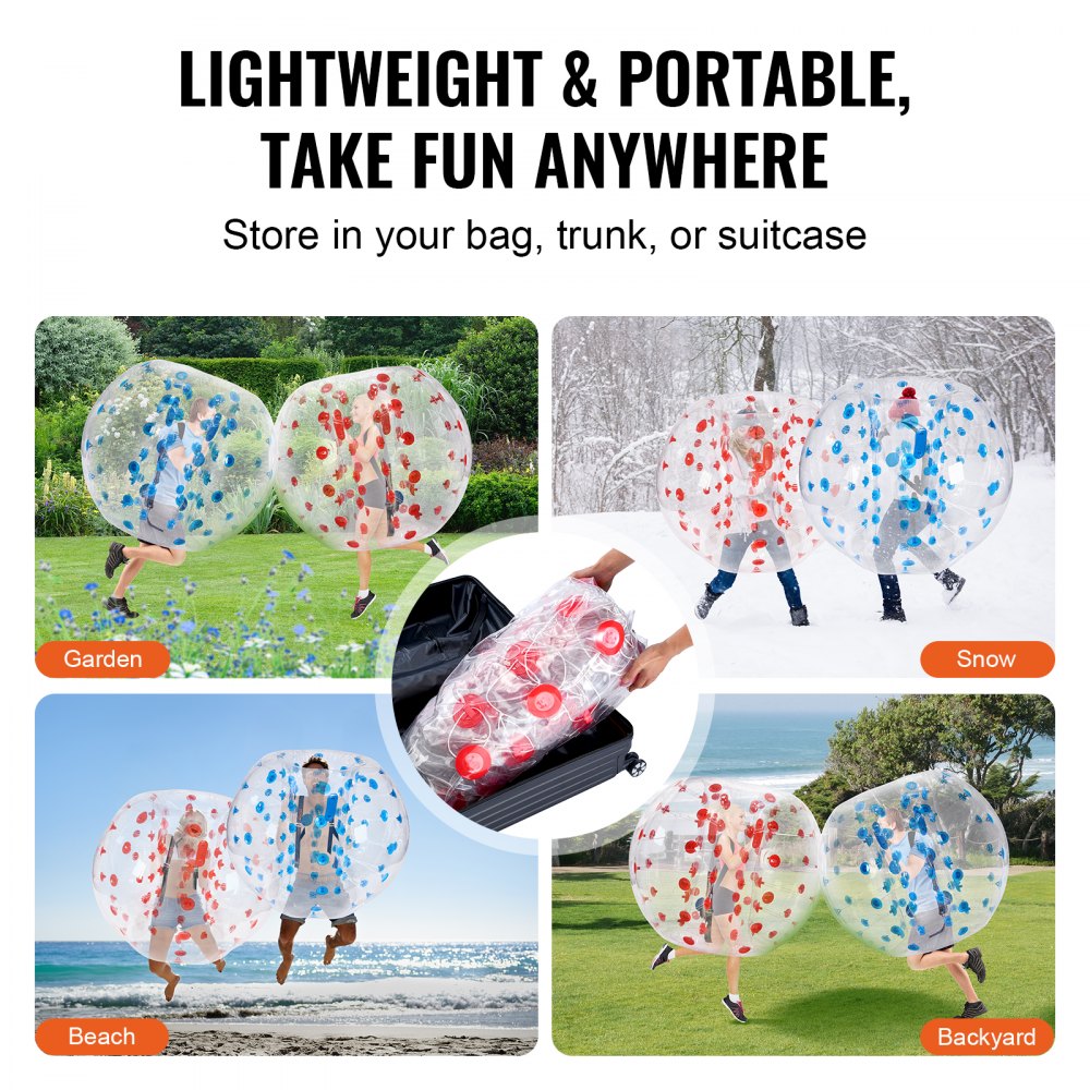 VEVOR Inflatable Bumper Balls 2-Pack, 5FT/1.5M Body Sumo Zorb Balls for Teen & Adult, 0.8mm Thick PVC Human Hamster Bubble Balls for Outdoor Team Gaming Play, Bumper Bopper Toys for Garden, Yard, Park 