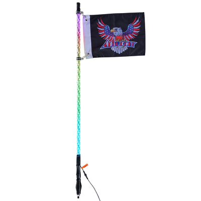 VEVOR 1 PC 3 FT Whip Light with Spring Base, Led Whip Light with APP & Remote Control, Waterproof 360° Spiral RGB Chasing Lighted Whip with 2 Flags, for UTVs, ATVs, Motorcycles, RZR, Can-am, Go-karts 