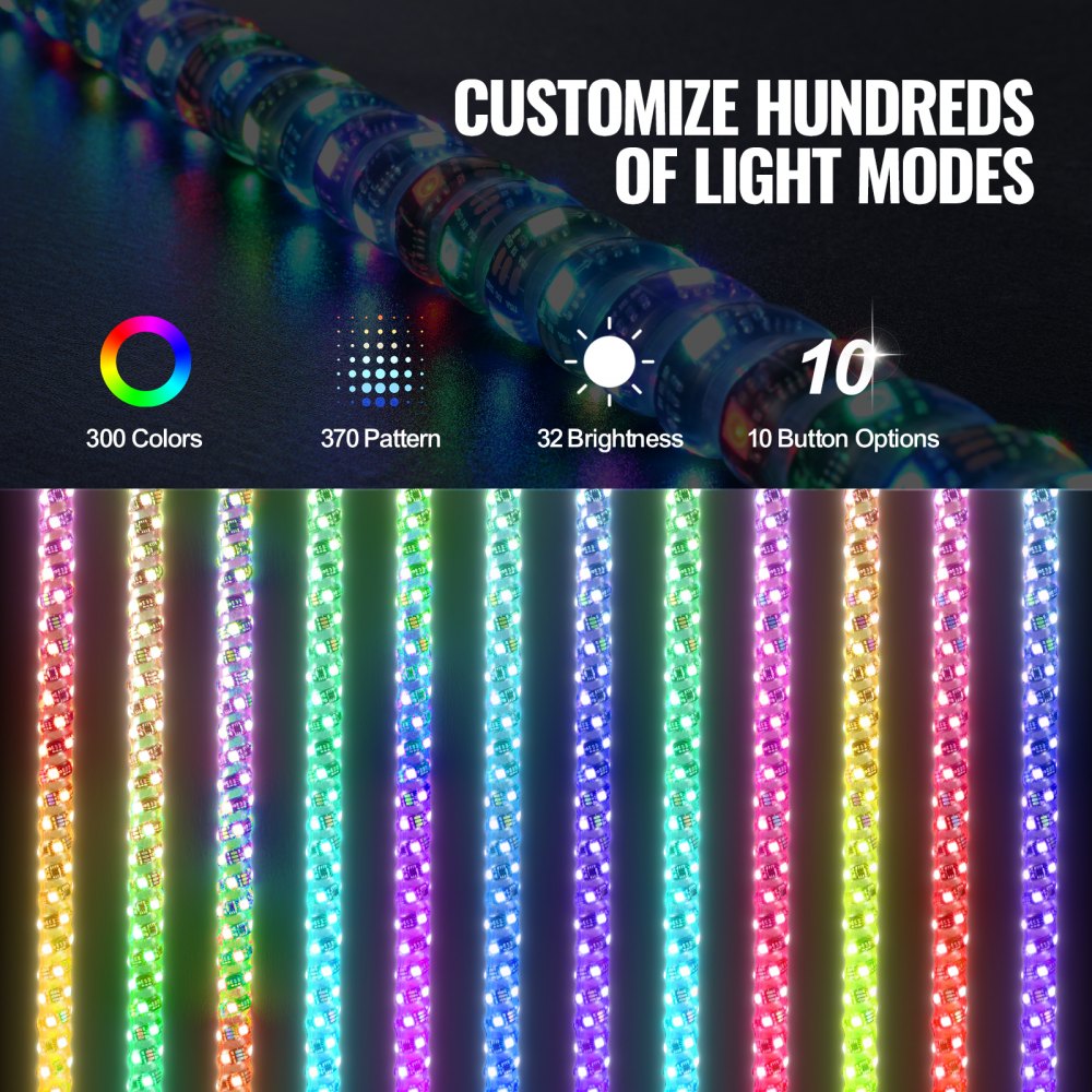 VEVOR 1 PC 4 FT Whip Light, APP & RF Remote Control Led Whip Light, Waterproof 360°Spiral RGB Chasing Lighted Whips with 2 Flags, for UTVs, ATVs, Motorcycles, RZR, Can-am, Trucks, Off-road, Go-karts 