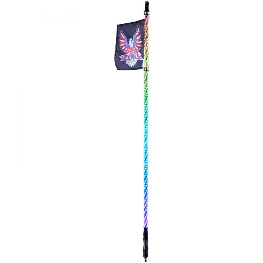 VEVOR 1 PC 4 FT Whip Light, APP & RF Remote Control Led Whip Light, Waterproof 360°Spiral RGB Chasing Lighted Whips with 2 Flags, for UTVs, ATVs, Motorcycles, RZR, Can-am, Trucks, Off-road, Go-karts 