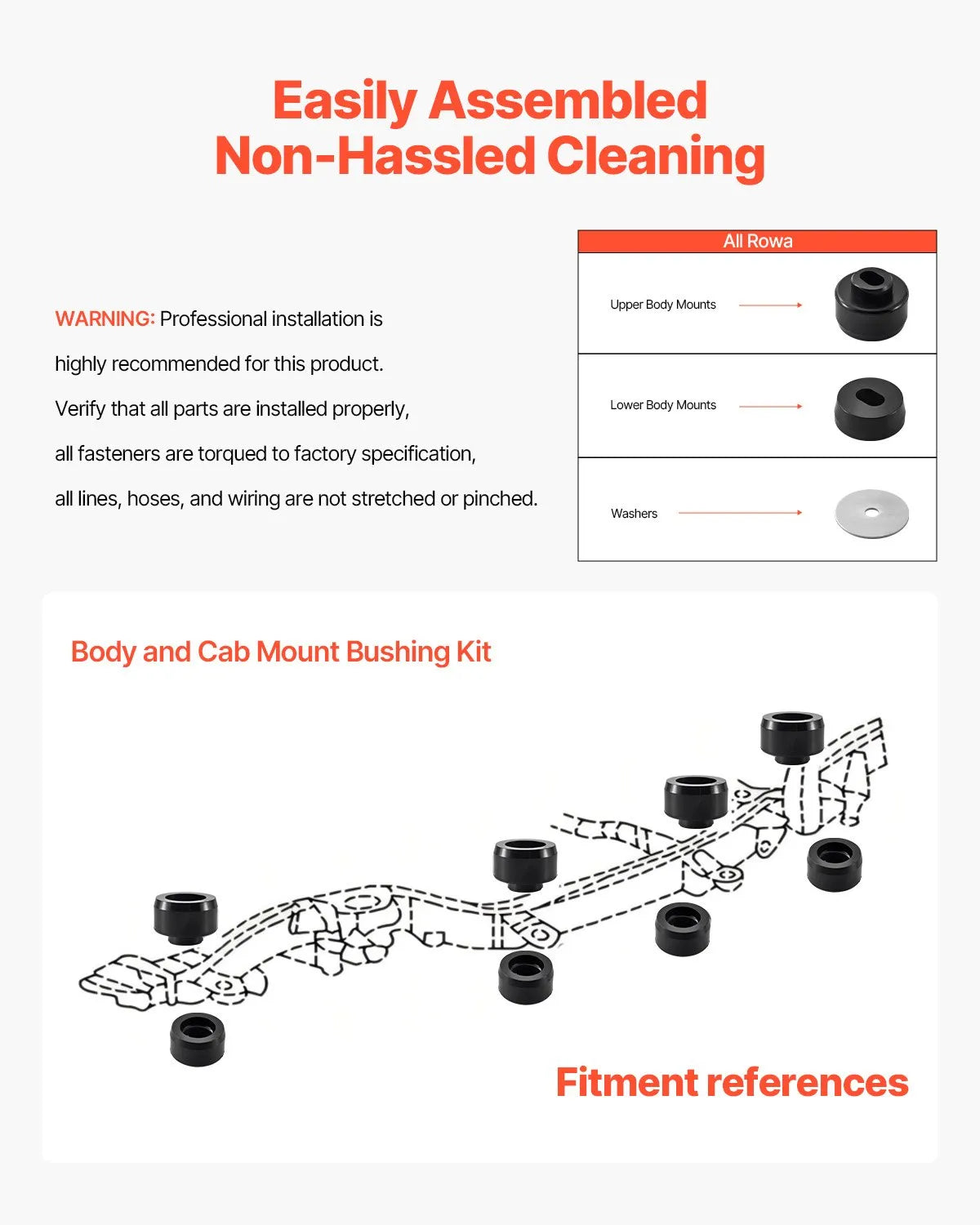 VEVOR Body Mount Bushing Kit, Compatible with 1999-2014 Chevy Silverado & Sierra 1500/2500, 24 PCS Polyurethane Body Mount Kit, Durable Components for Improving Bumpy Driving Performance, Black 