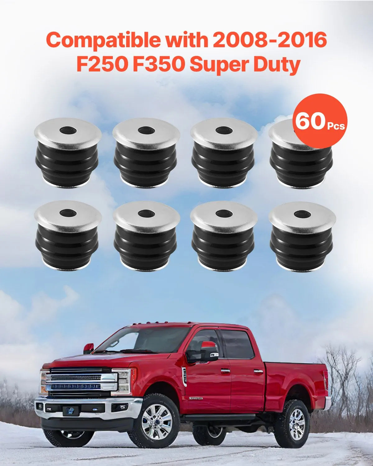 VEVOR Body Mount Bushing Kit, Compatible with 2008-2016 F250 F350 Super Duty, 60 PCS Polyurethane Body Mount Kit, Quick Replacement, Durable Components for Improving Bumpy Driving Performance, Black 
