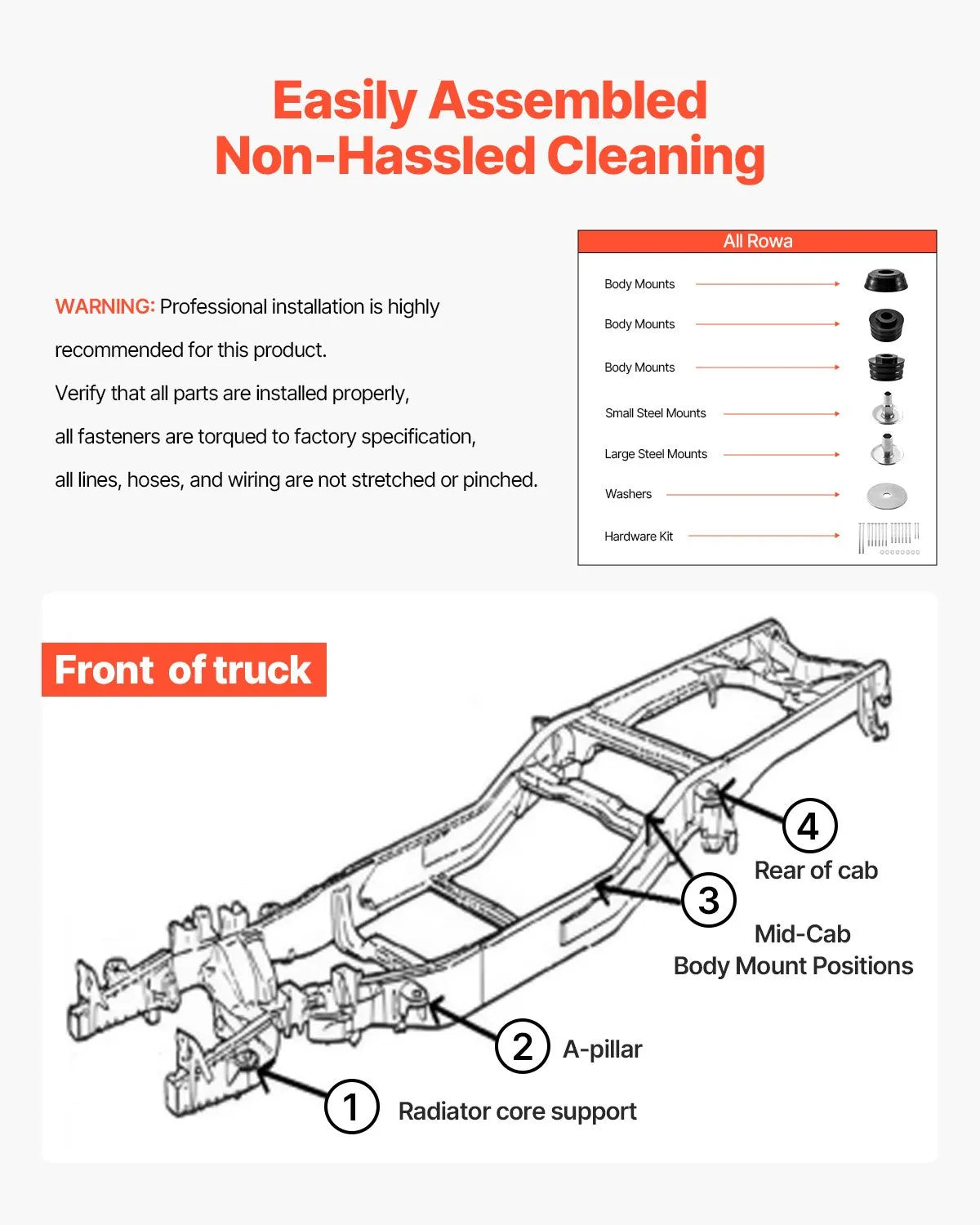 VEVOR Body Mount Bushing Kit, Compatible with 2008-2016 F250 F350 Super Duty, 60 PCS Polyurethane Body Mount Kit, Quick Replacement, Durable Components for Improving Bumpy Driving Performance, Black 