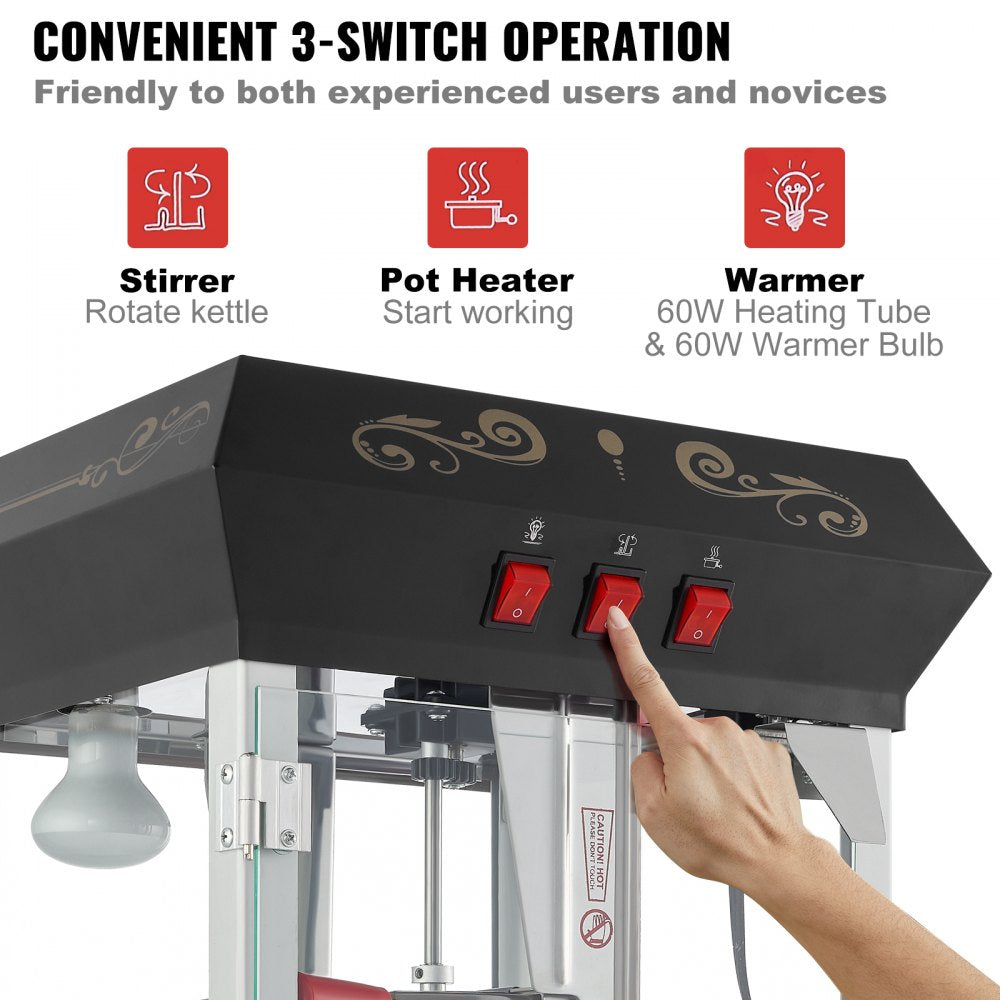 VEVOR Popcorn Popper Machine with Cart  Popcorn Maker 850W 8 Oz 48 Cups Black 
