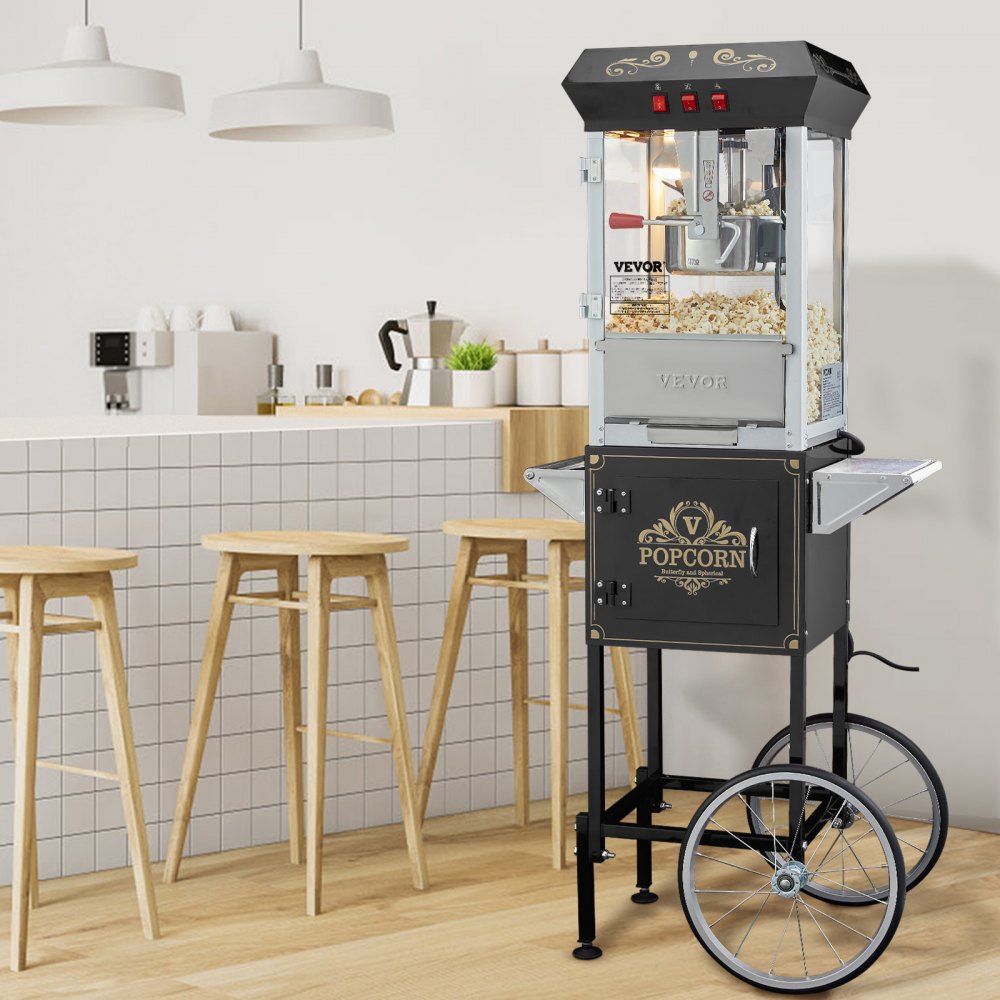 VEVOR Popcorn Popper Machine with Cart  Popcorn Maker 850W 8 Oz 48 Cups Black 