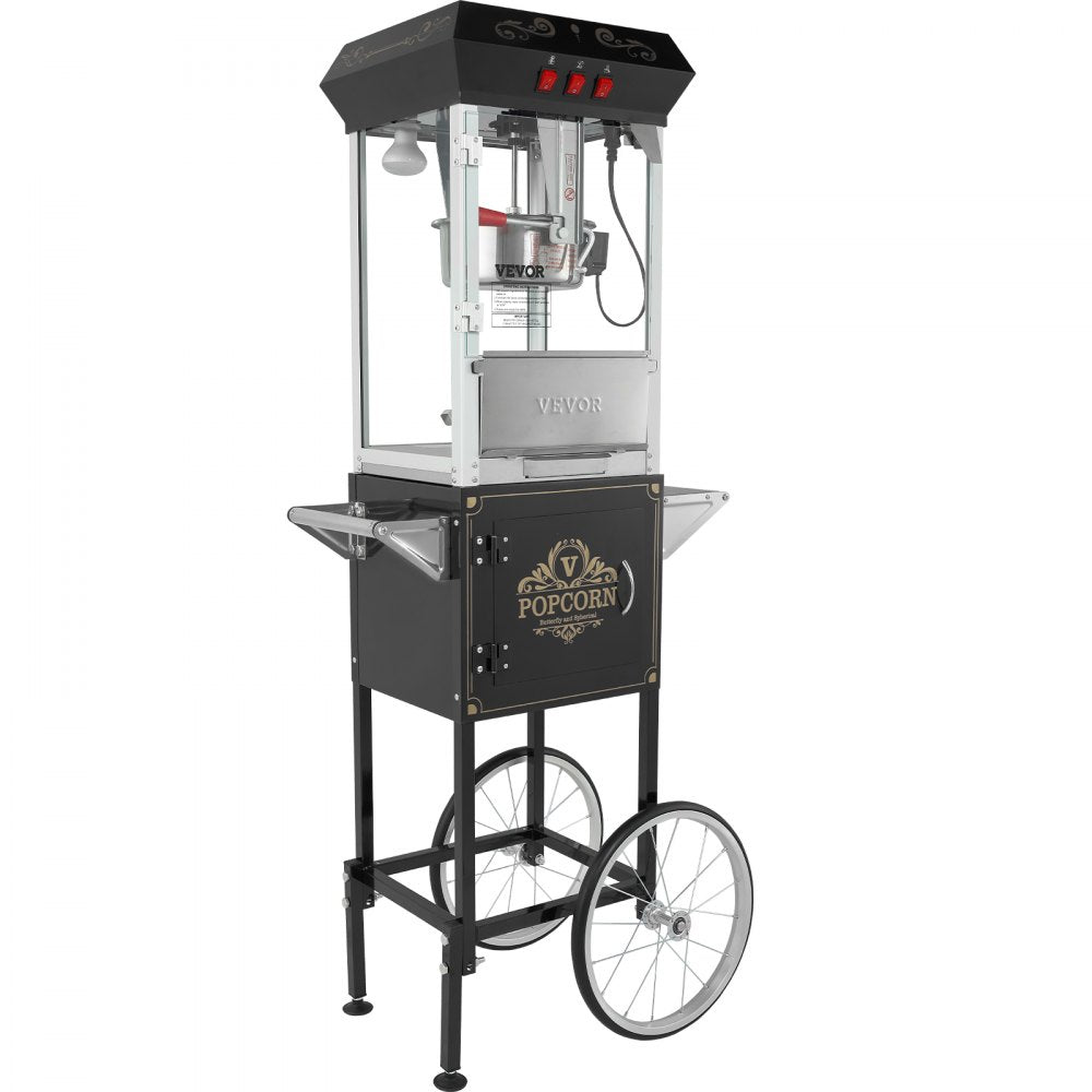 VEVOR Popcorn Popper Machine with Cart  Popcorn Maker 850W 8 Oz 48 Cups Black 