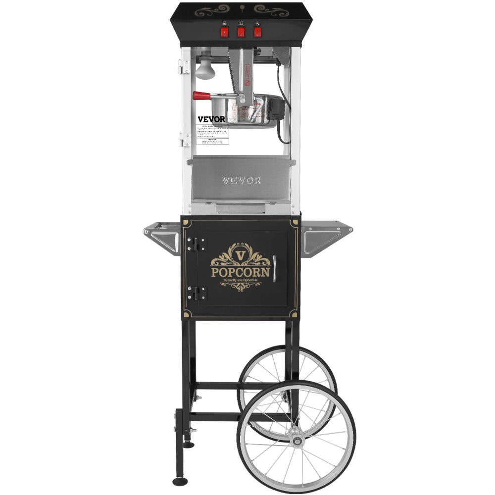VEVOR Popcorn Popper Machine with Cart  Popcorn Maker 850W 8 Oz 48 Cups Black 