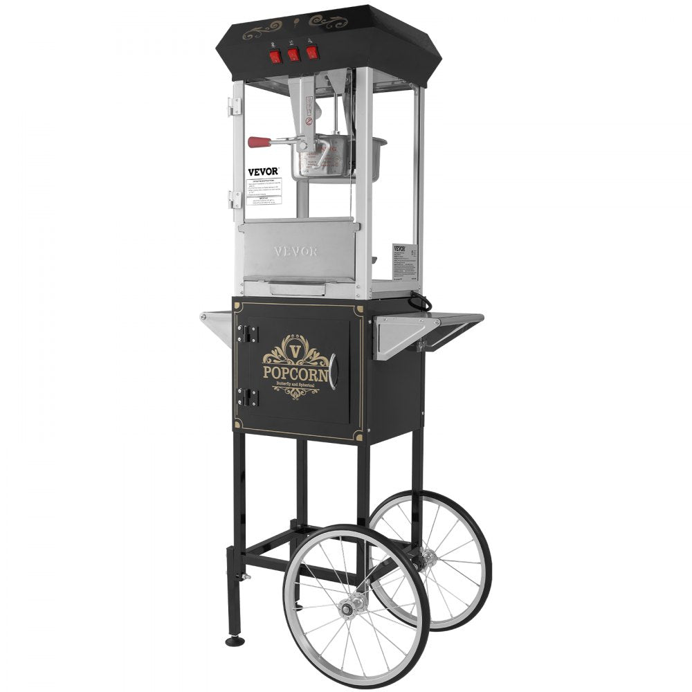 VEVOR Popcorn Popper Machine with Cart  Popcorn Maker 850W 8 Oz 48 Cups Black 