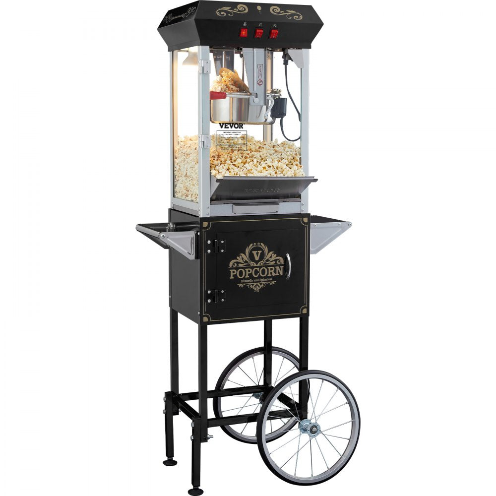 VEVOR Popcorn Popper Machine with Cart  Popcorn Maker 850W 8 Oz 48 Cups Black 