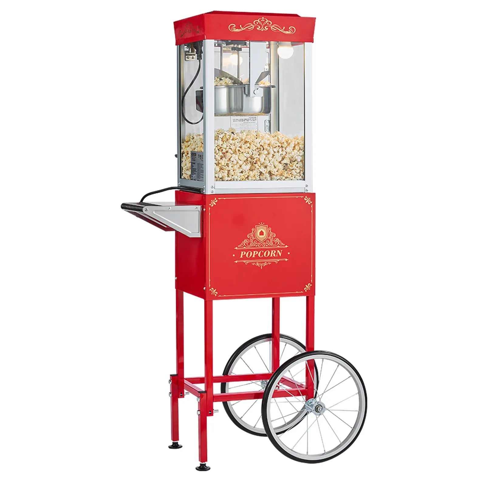 VEVOR Popcorn Machine with Cart, 8oz Stainless Steel Kettle, 800W Commercial Popcorn Maker, 48 Cups per Batch Theater Style Popper, with 2-Button Control Glass Wall PC Door 1 Scoop 3 Spoons, Red 