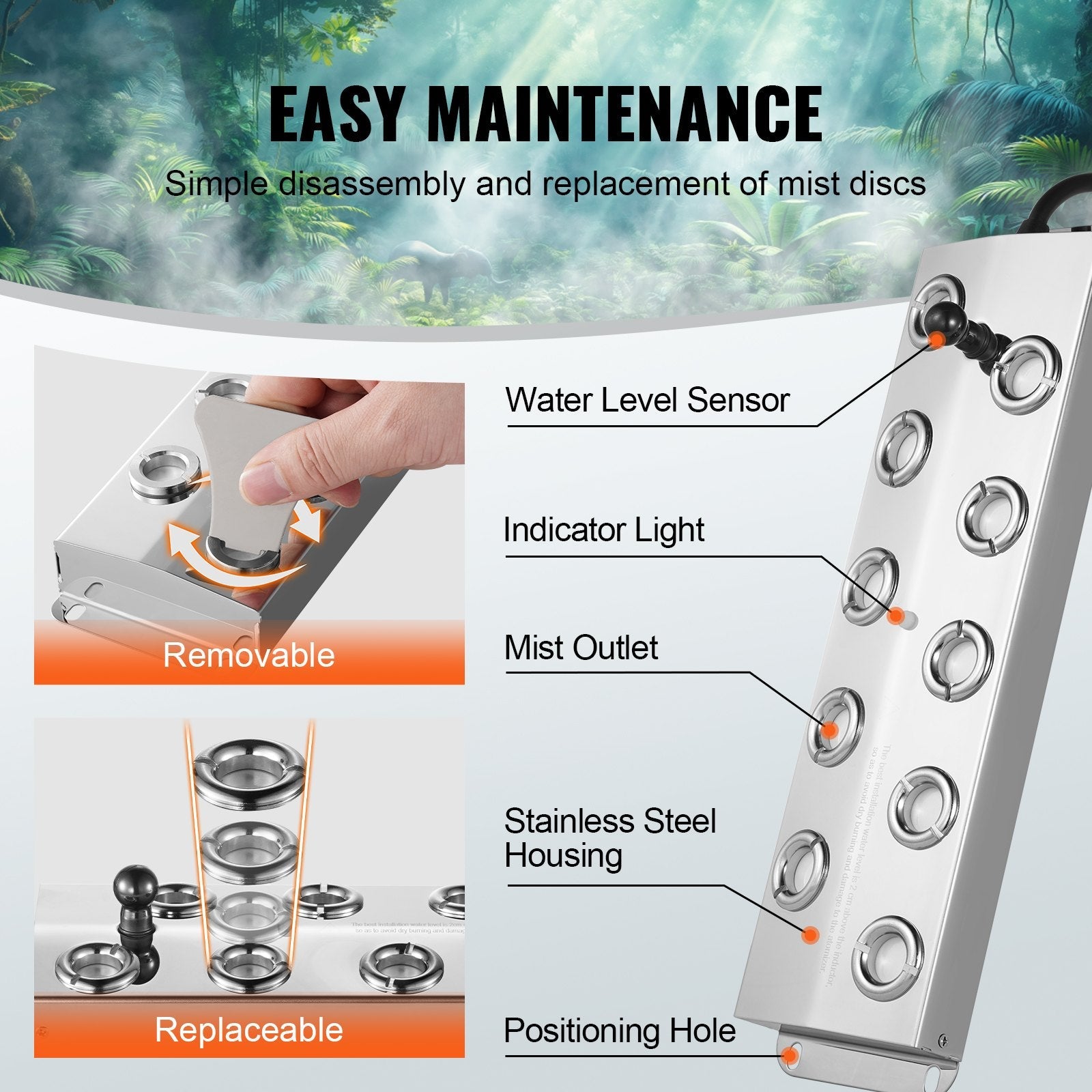 VEVOR 10 Head Ultrasonic Mist Maker 7000mL/H Ultrasonic Fogger IP67 Waterproof 