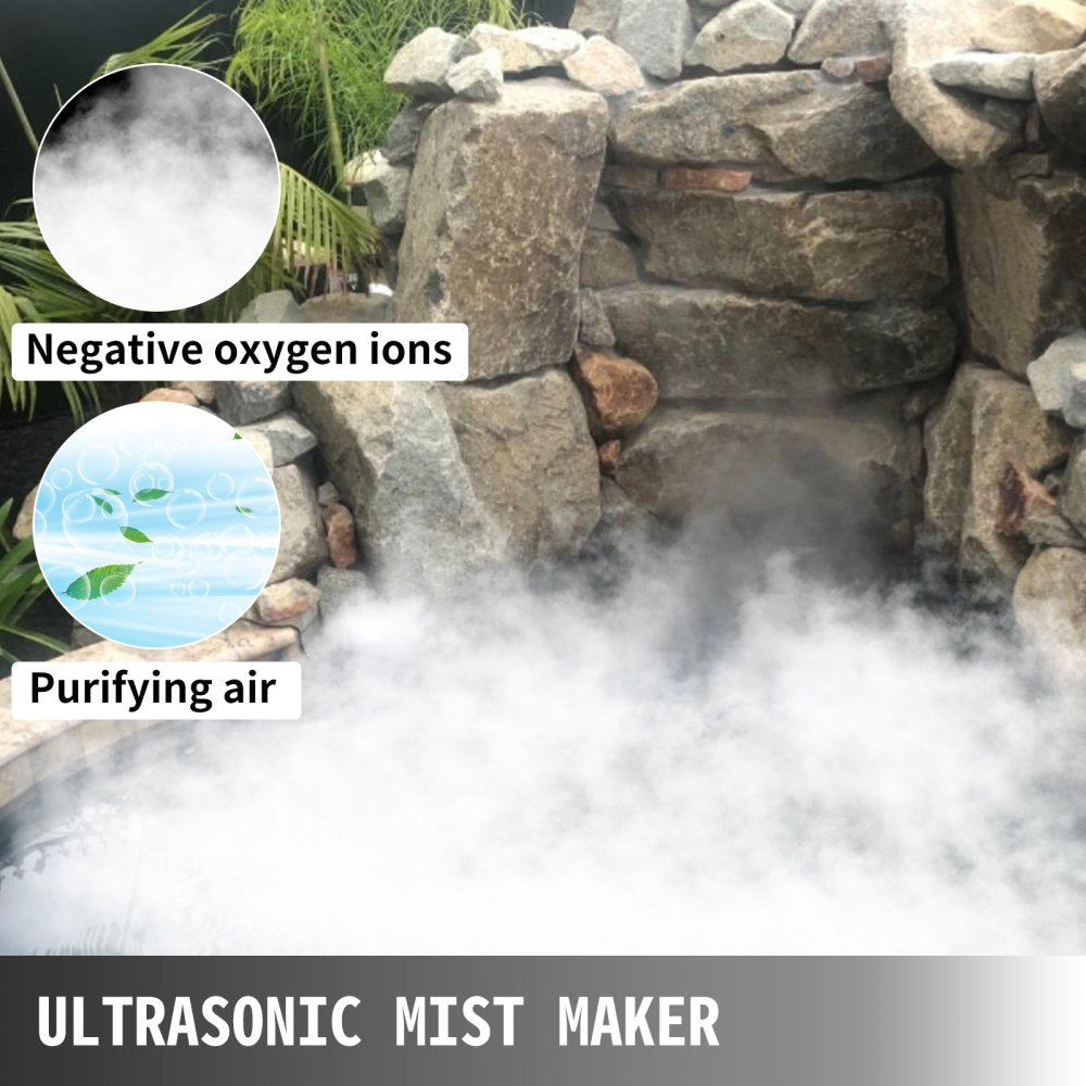 VEVOR Mist Maker 12 Head Ultrasonic Mist Fogger with Waterproof Power Supply Ultrasonic Fogger Humidifier Stainless Steel Pond Mister Fogger 7kg/h 