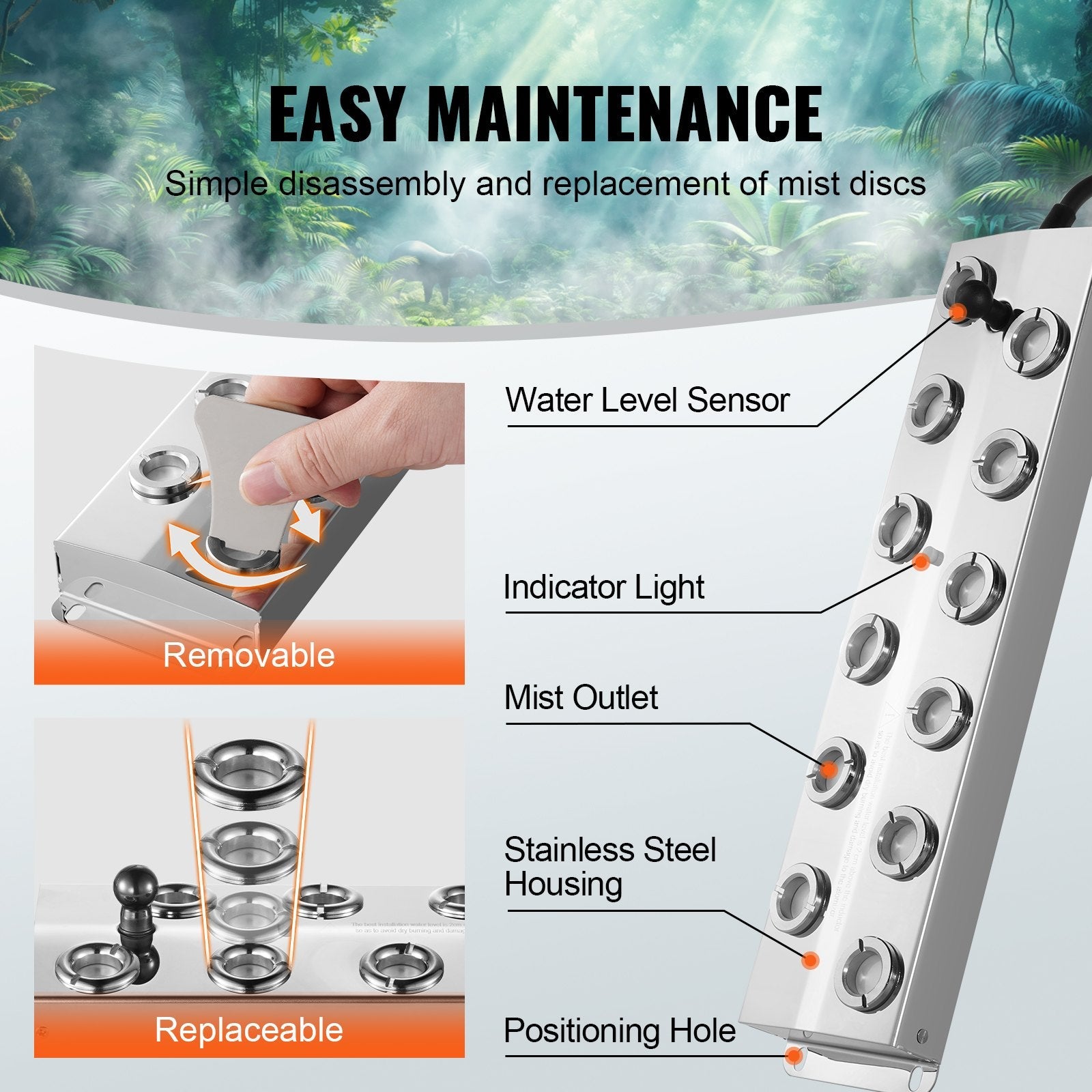VEVOR 12 Head Ultrasonic Mist Maker 9000mL/H Ultrasonic Fogger IP67 Waterproof 