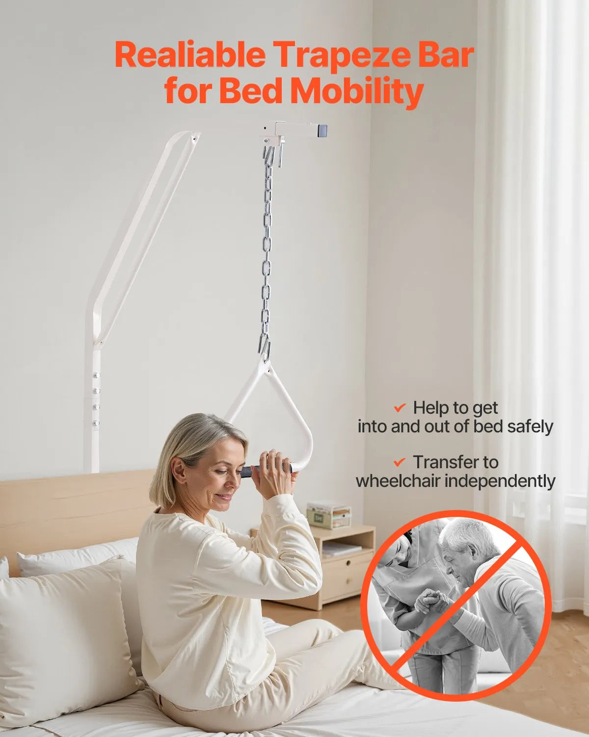 VEVOR Trapeze Bar for Bed Mobility 250LBS Bed Trapeze with Clamp and Floor Stand