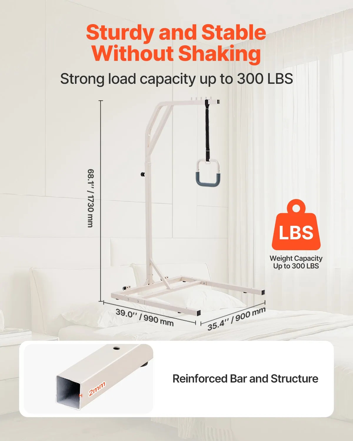 VEVOR Trapeze Bar for Bed Mobility Height-Adjustable Free Standing Trapeze Bar