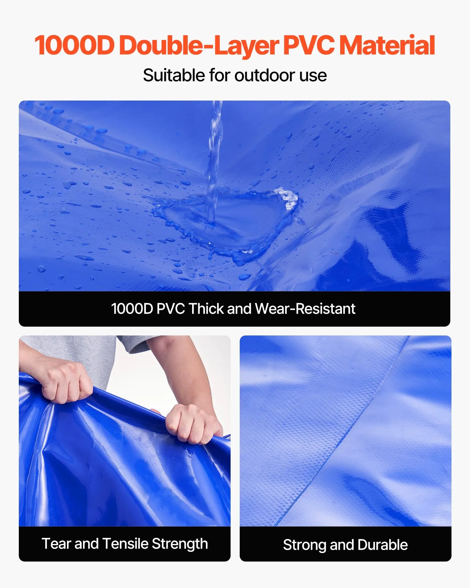 VEVOR Water Storage Bladder, 264 Gallon (1000L) Water Storage Container Tank, 1000D PVC Extra-Large Capacity Soft Bag Bladder, Foldable Portable for Garden Irrigation, Camping, RV, Fire Prevention 