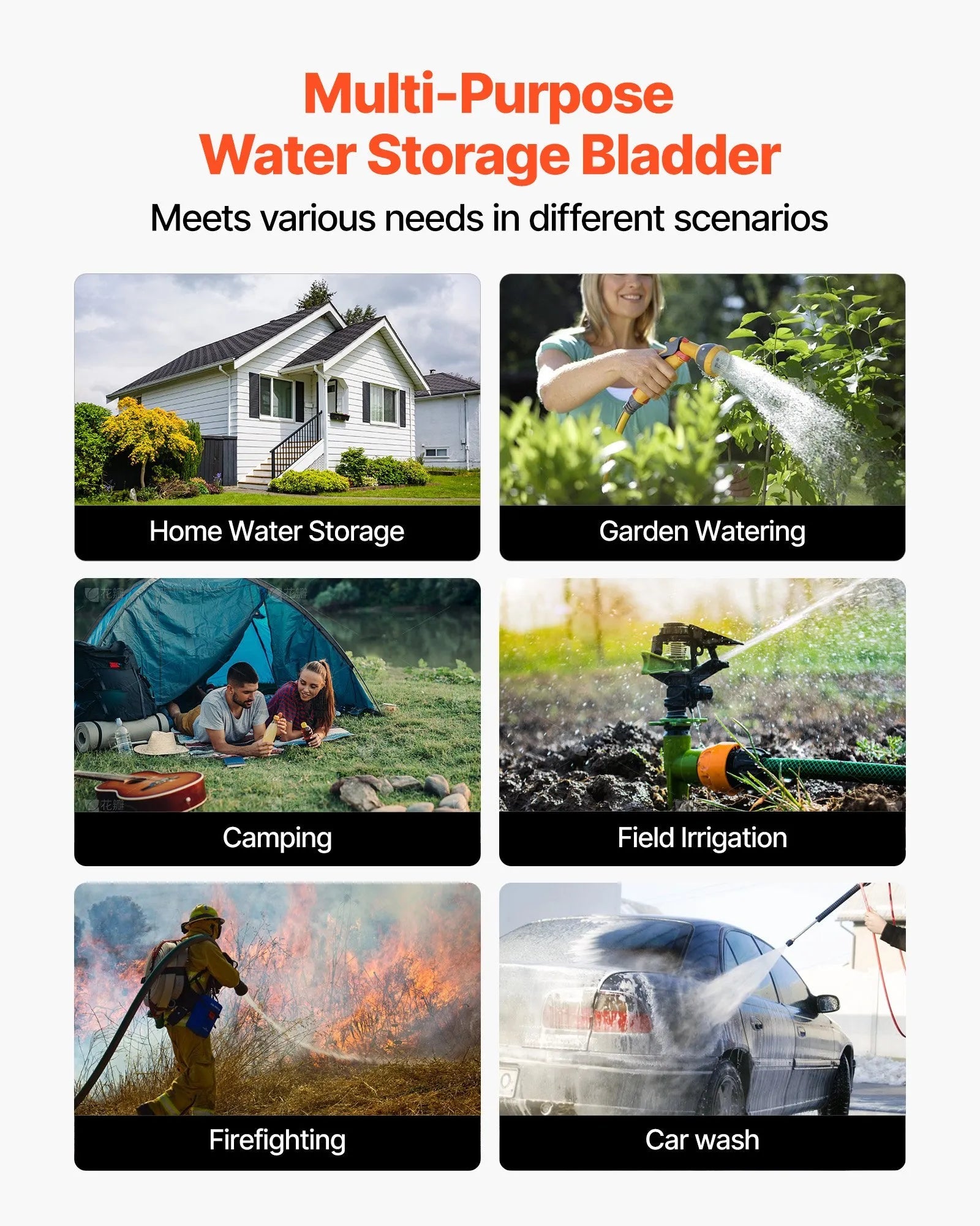VEVOR Water Storage Bladder, 264 Gallon (1000L) Water Storage Container Tank, 1000D PVC Extra-Large Capacity Soft Bag Bladder, Foldable Portable for Garden Irrigation, Camping, RV, Fire Prevention 