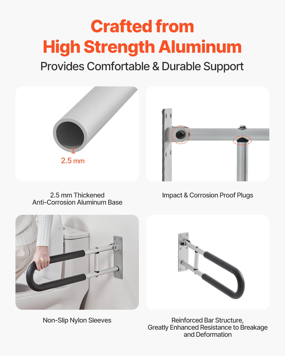 VEVOR Folding Toilet Safety Rail 23.8 In 300 Lbs Load Capacity Handicap Grab Bar 