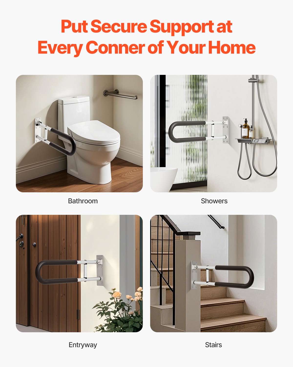 VEVOR Folding Toilet Safety Rail 23.8 In 300 Lbs Load Capacity Handicap Grab Bar 