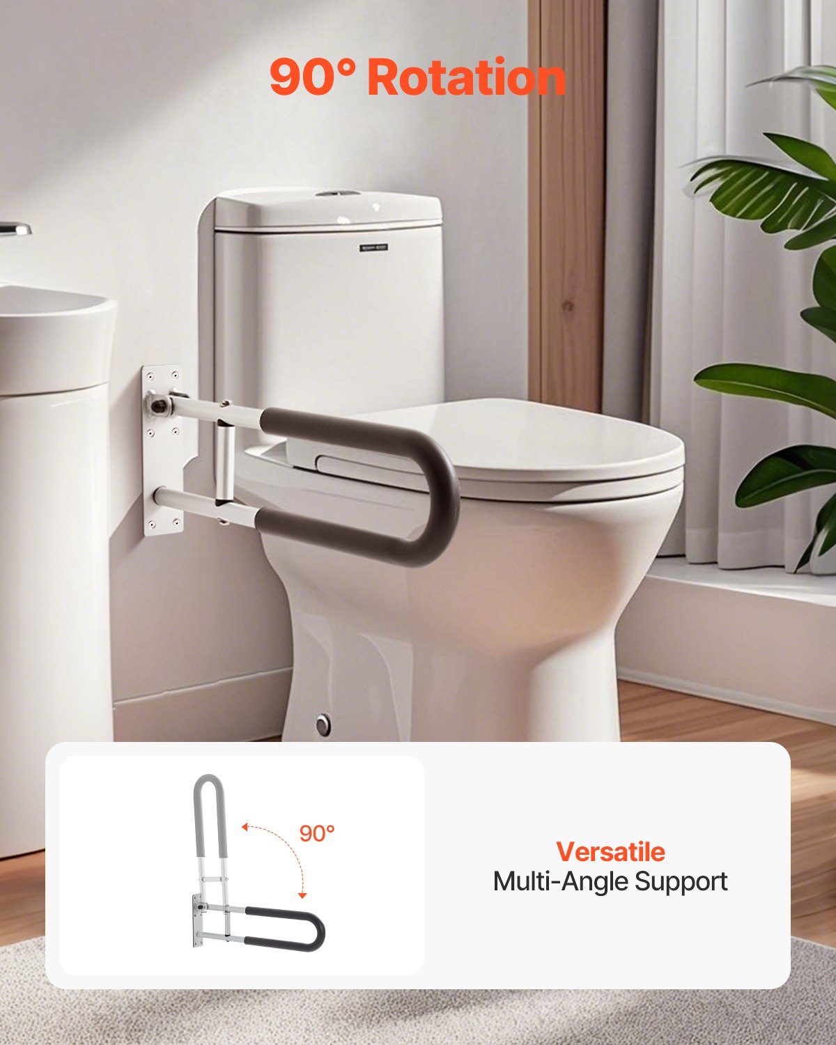 VEVOR Folding Toilet Safety Rail 23.8 In 300 Lbs Load Capacity Handicap Grab Bar 