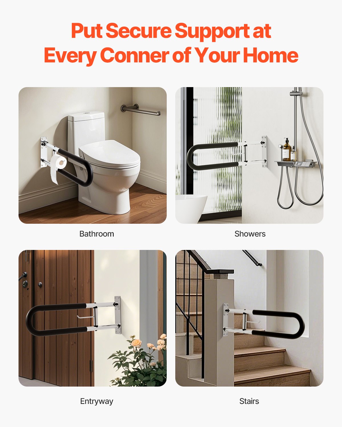 VEVOR Folding Toilet Safety Rail 30 In 300 Lbs Load Capacity with Paper Holder 